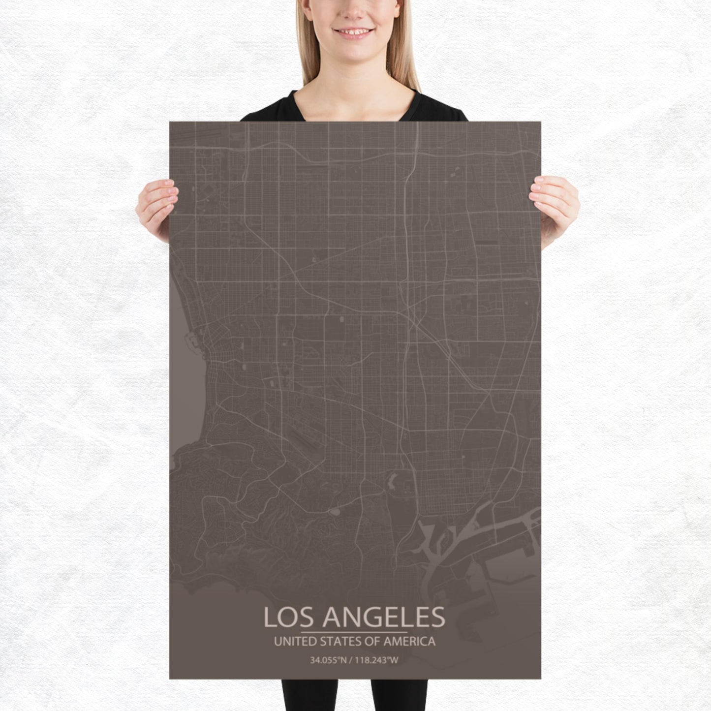 Los Angeles Brown and Grey Paper Map