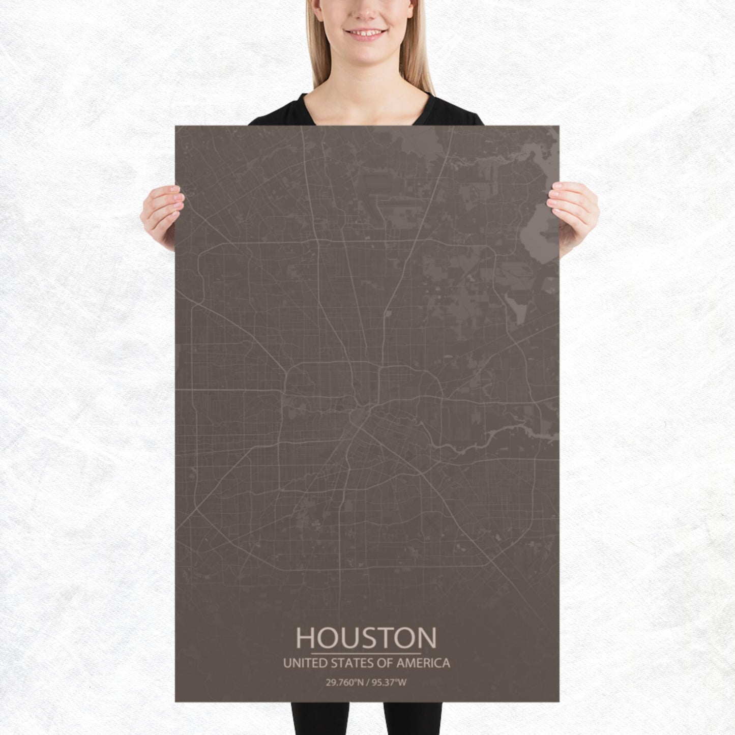 Houston Brown and Grey Paper Map