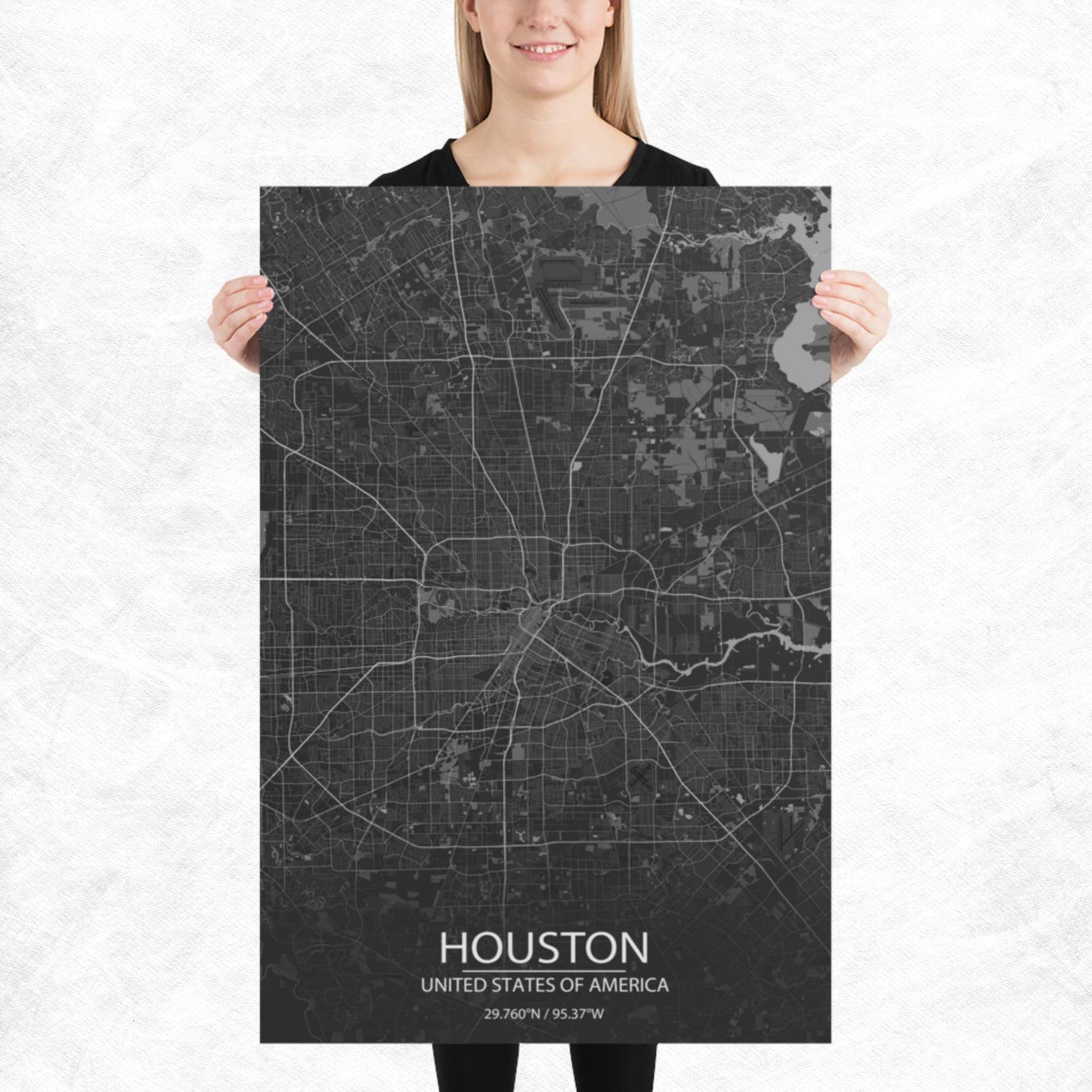 Houston Dark Grey Paper Map