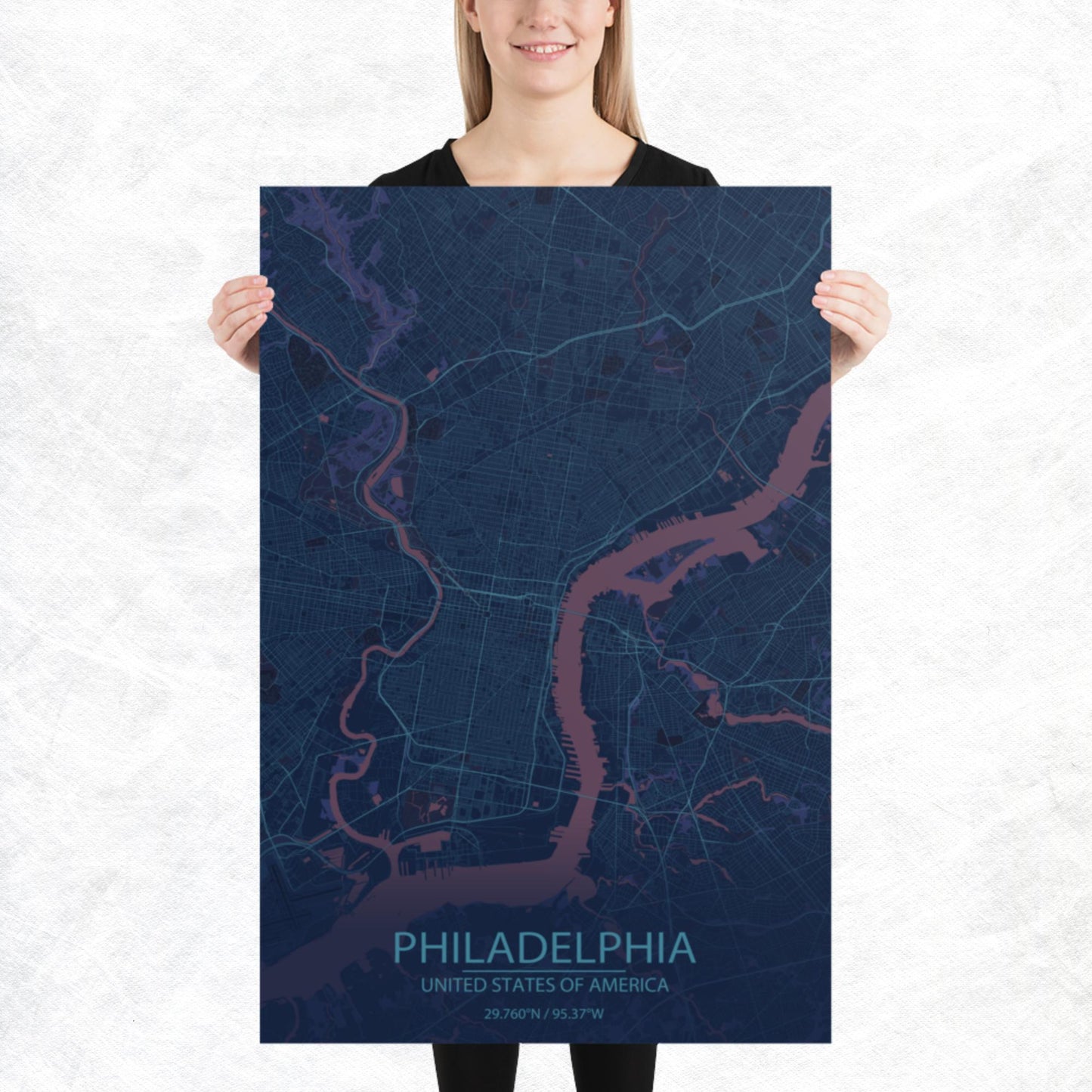 Philadelphia Blue and Purple Paper Map