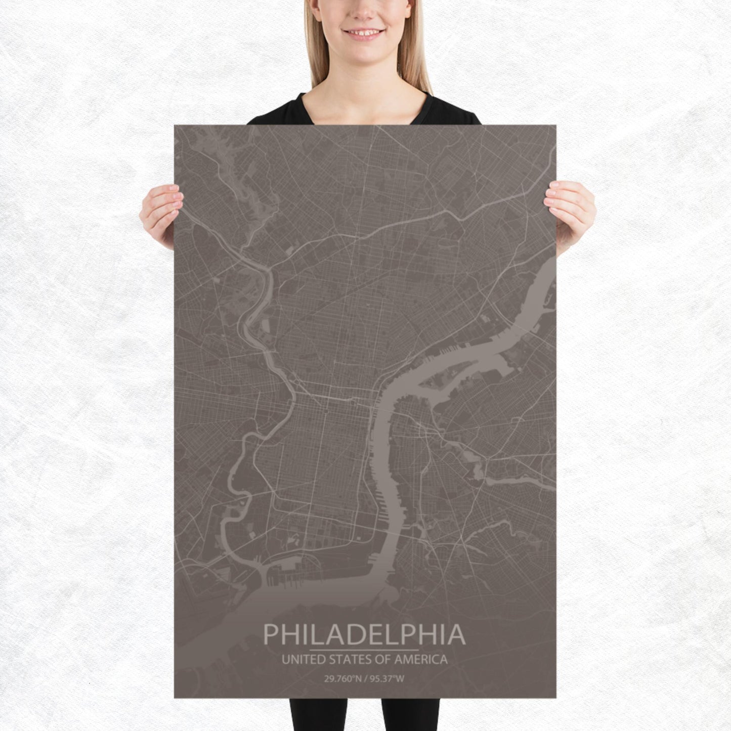 Philadelphia Brown and Grey Paper Map