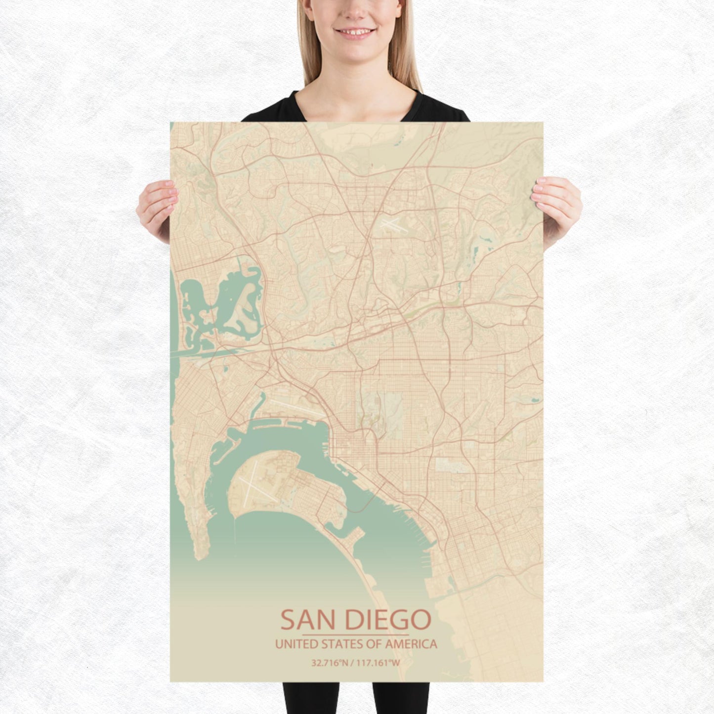 San Diego Vintage Style Paper Map