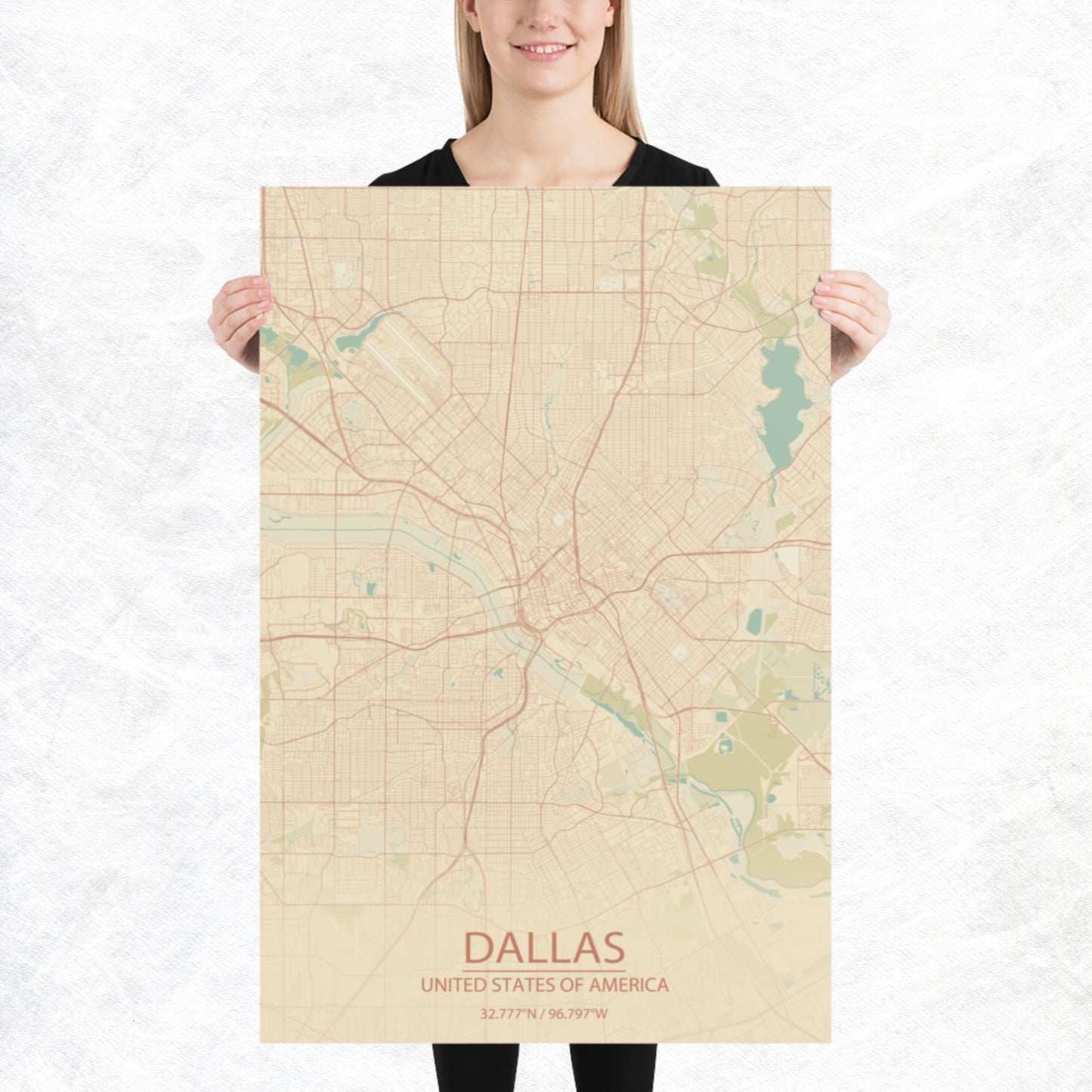 Dallas Vintage Style Paper Map