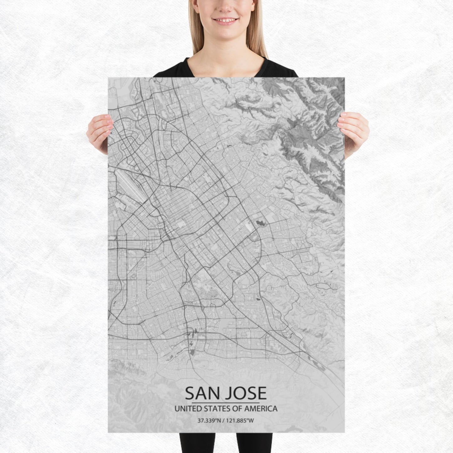 San Jose Light Grey Paper Map