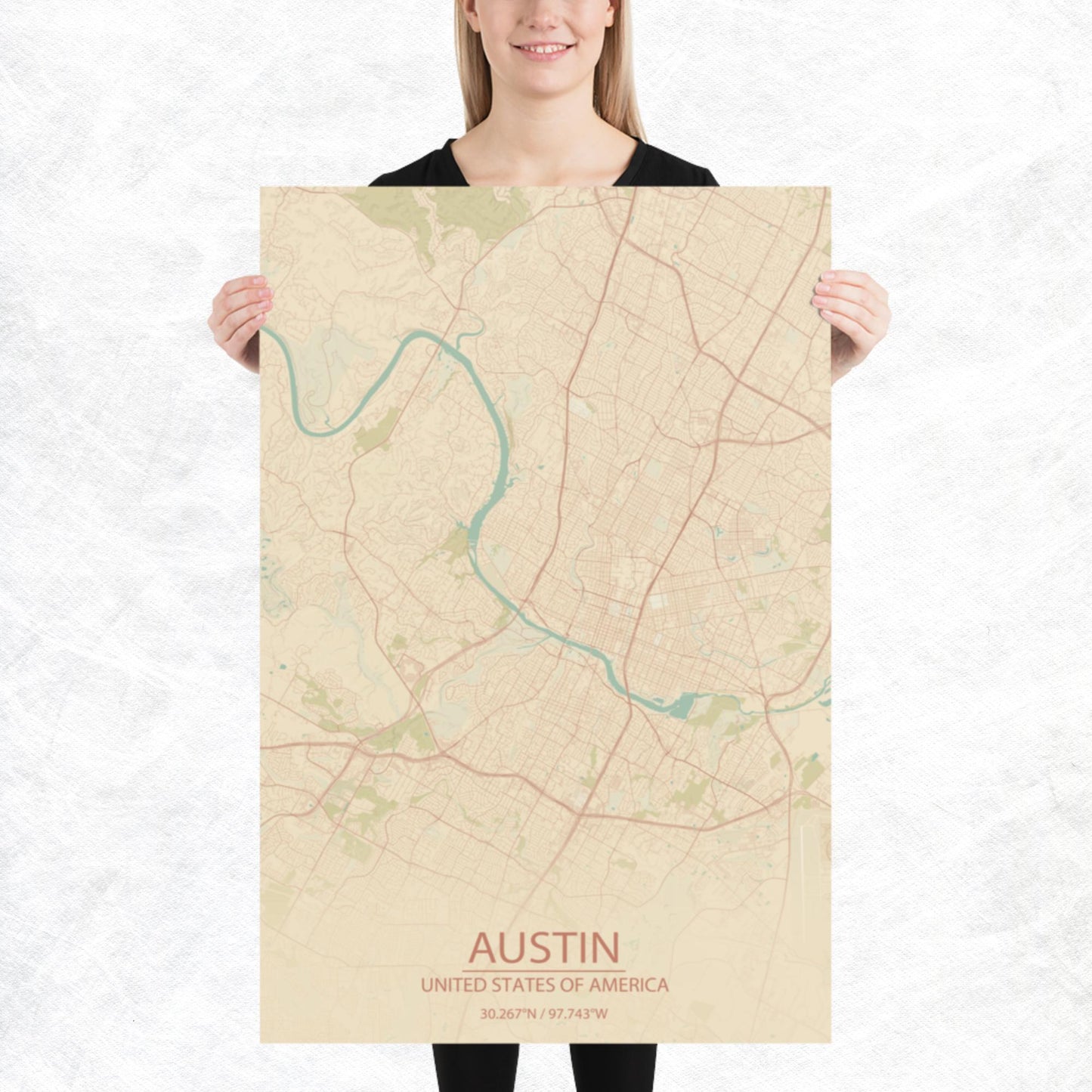 Austin Vintage Style Paper Map