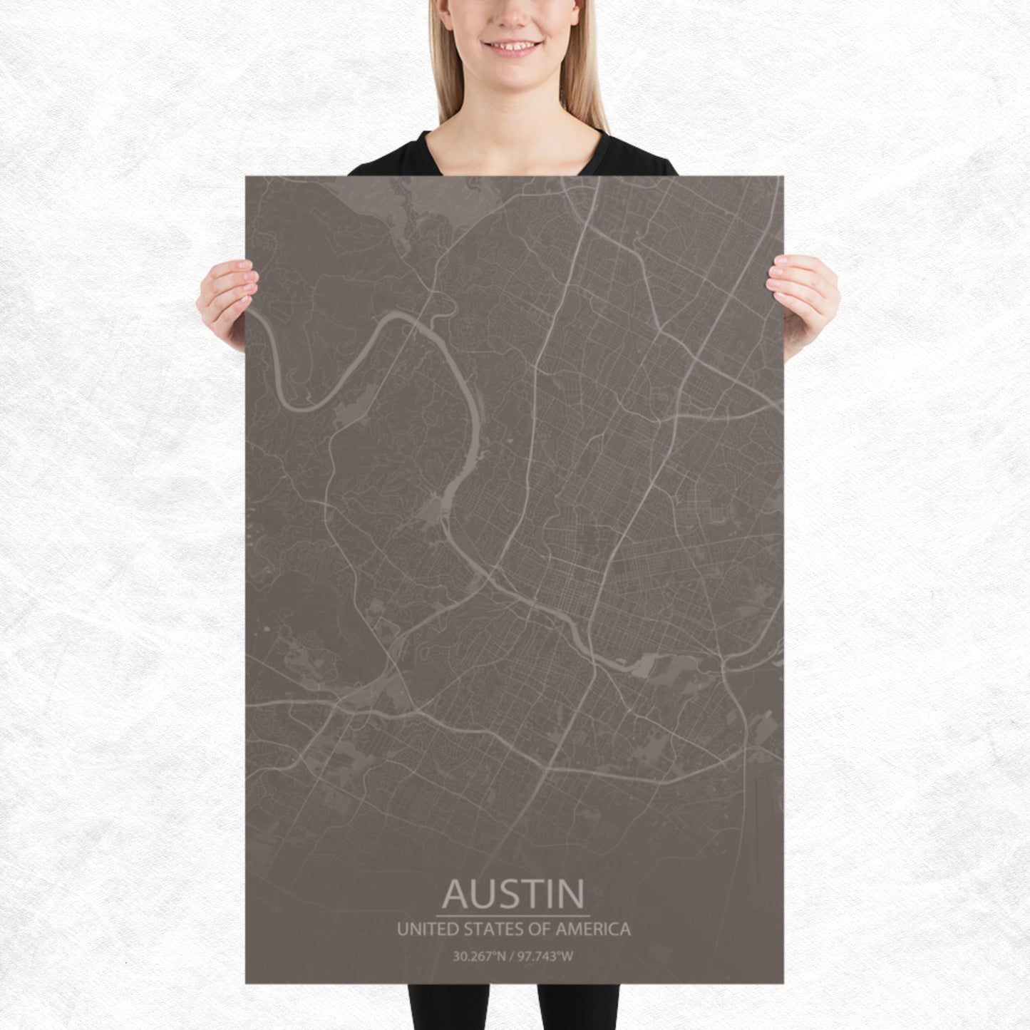 Austin Brown and Grey Paper Map