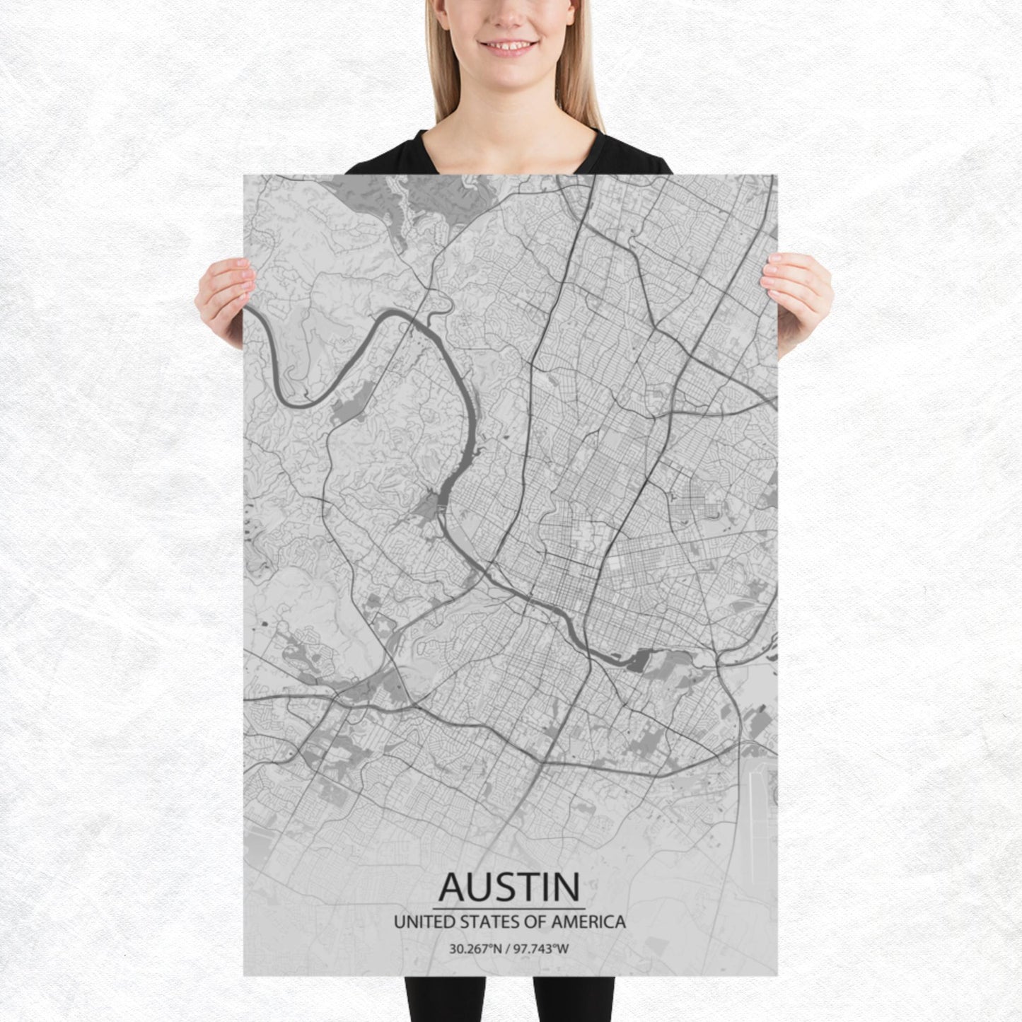 Austin Light Grey Paper Map