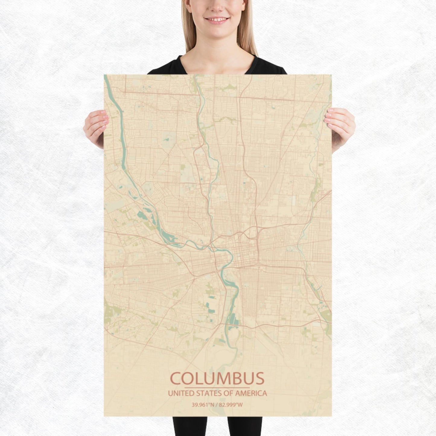 Columbus Vintage Style Paper Map