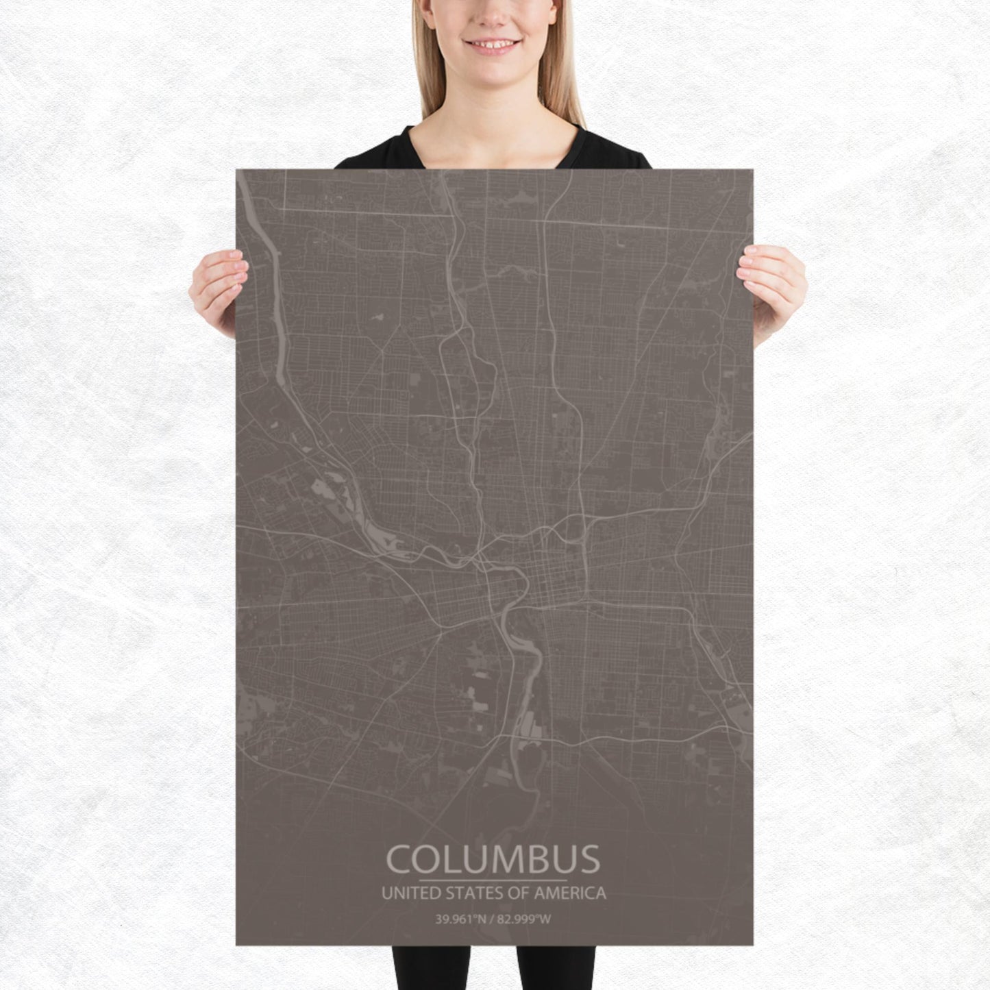 Columbus Brown and Grey Paper Map