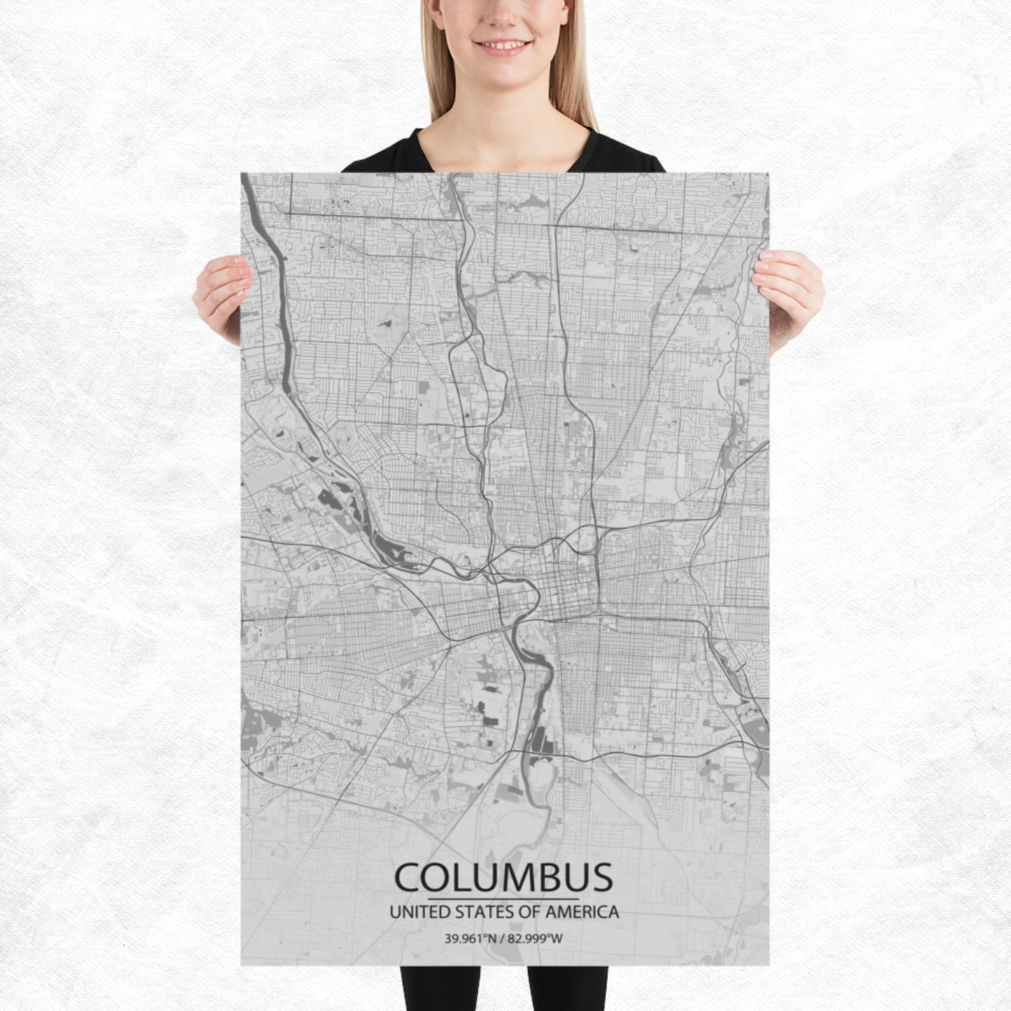 Columbus Light Grey Paper Map