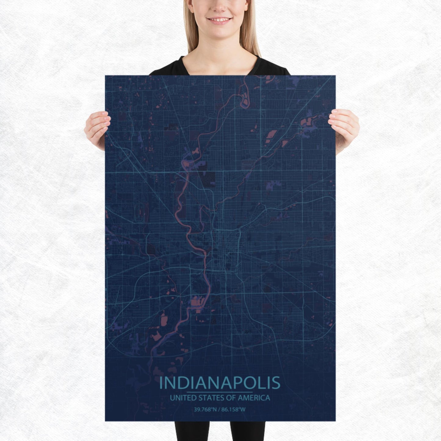 Indianapolis Blue and Purple Paper Map