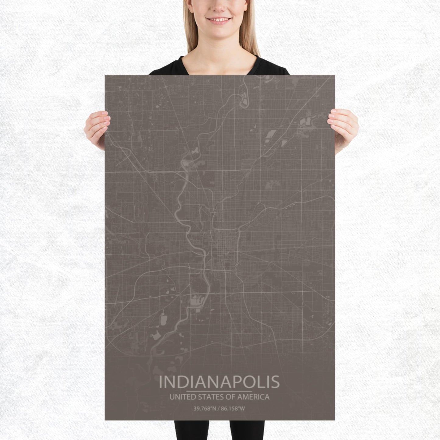 Indianapolis Brown and Grey Paper Map