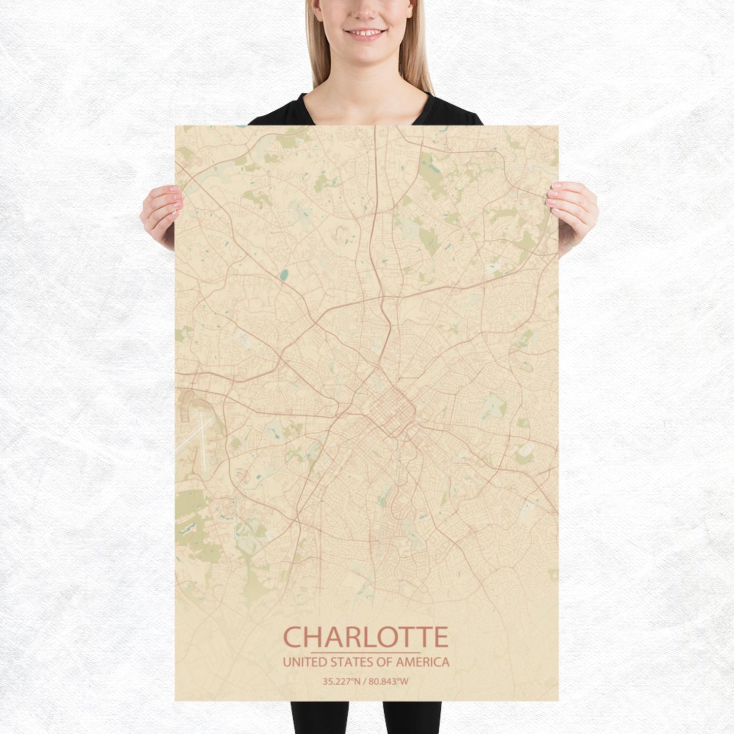 Charlotte Vintage Style Paper Map