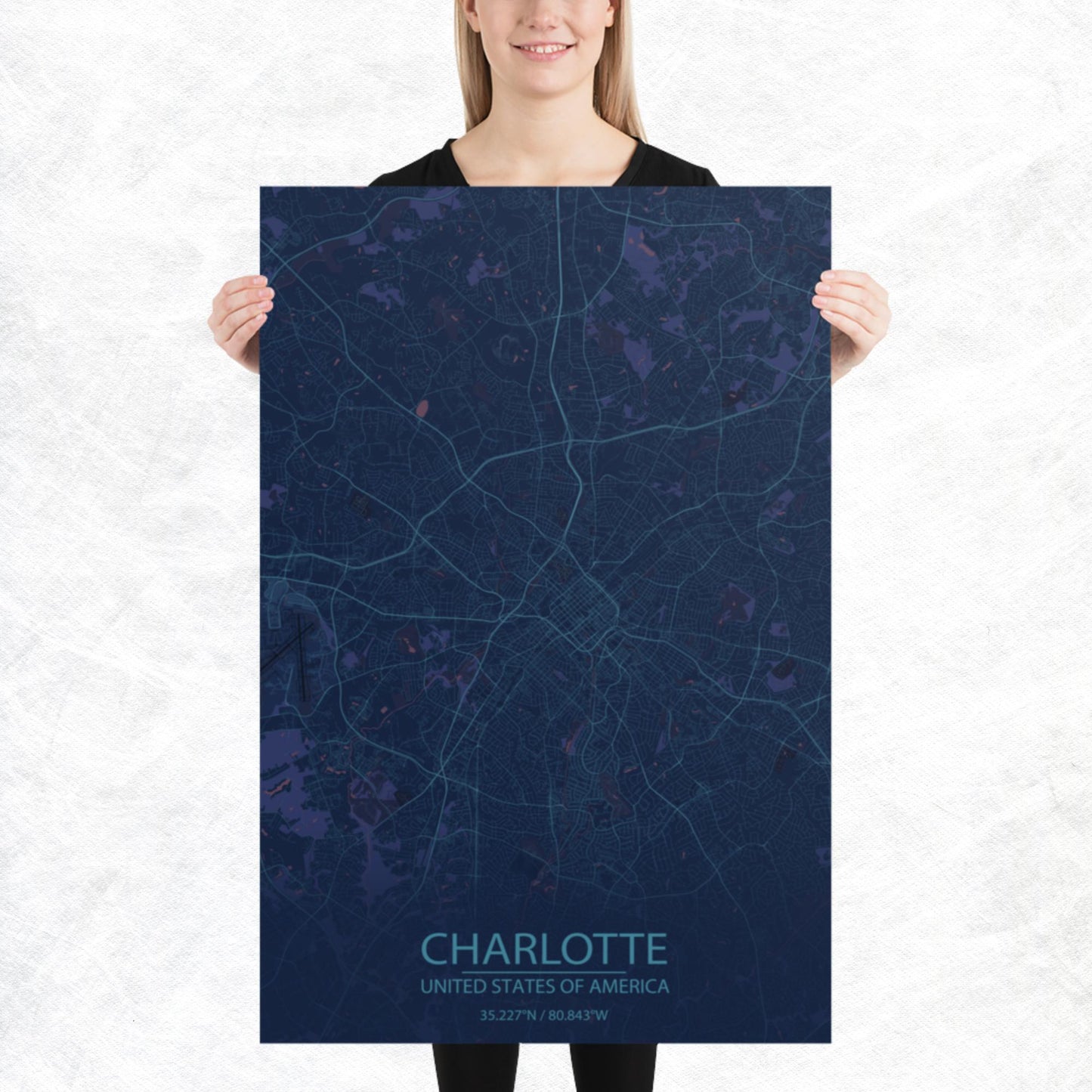 Charlotte Blue and Purple Paper Map