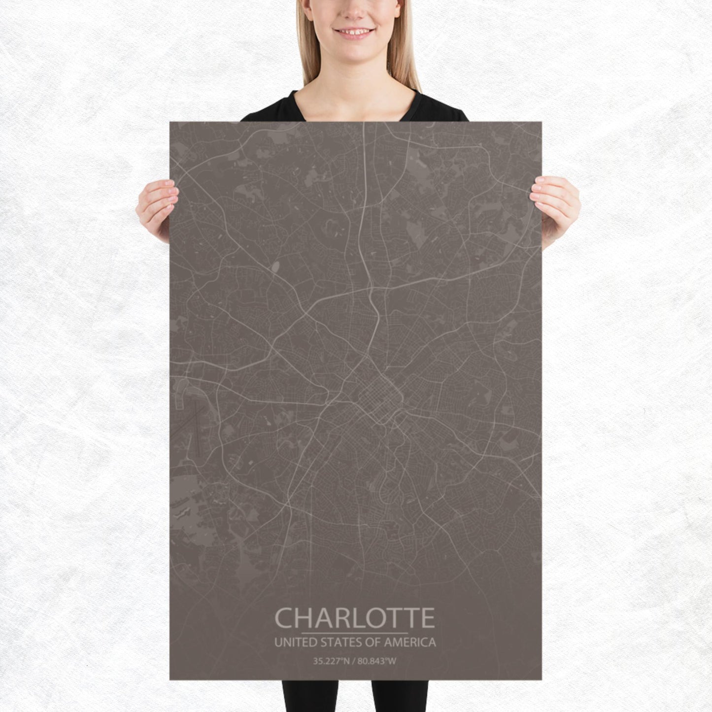 Charlotte Brown and Grey Paper Map