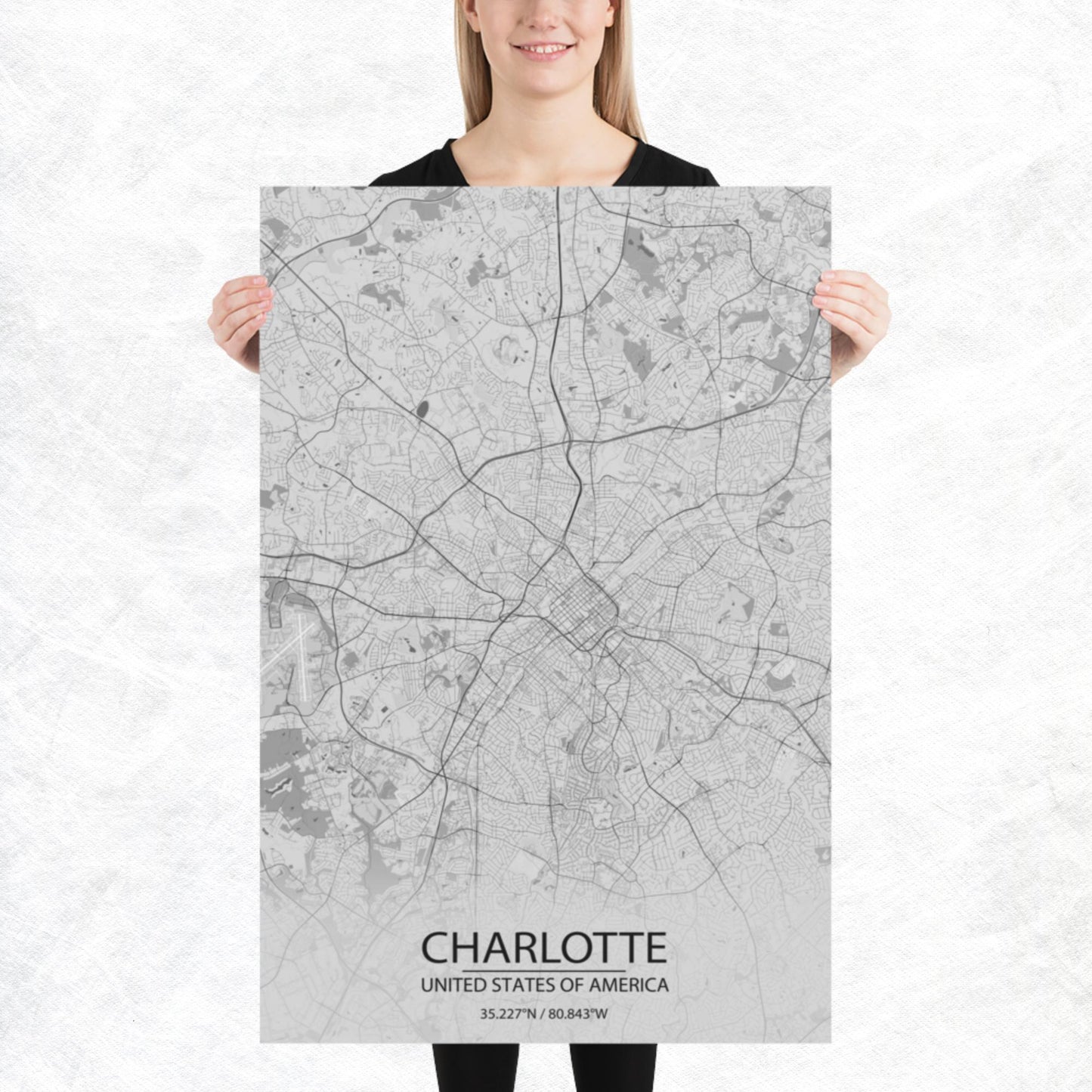 Charlotte Light Grey Paper Map