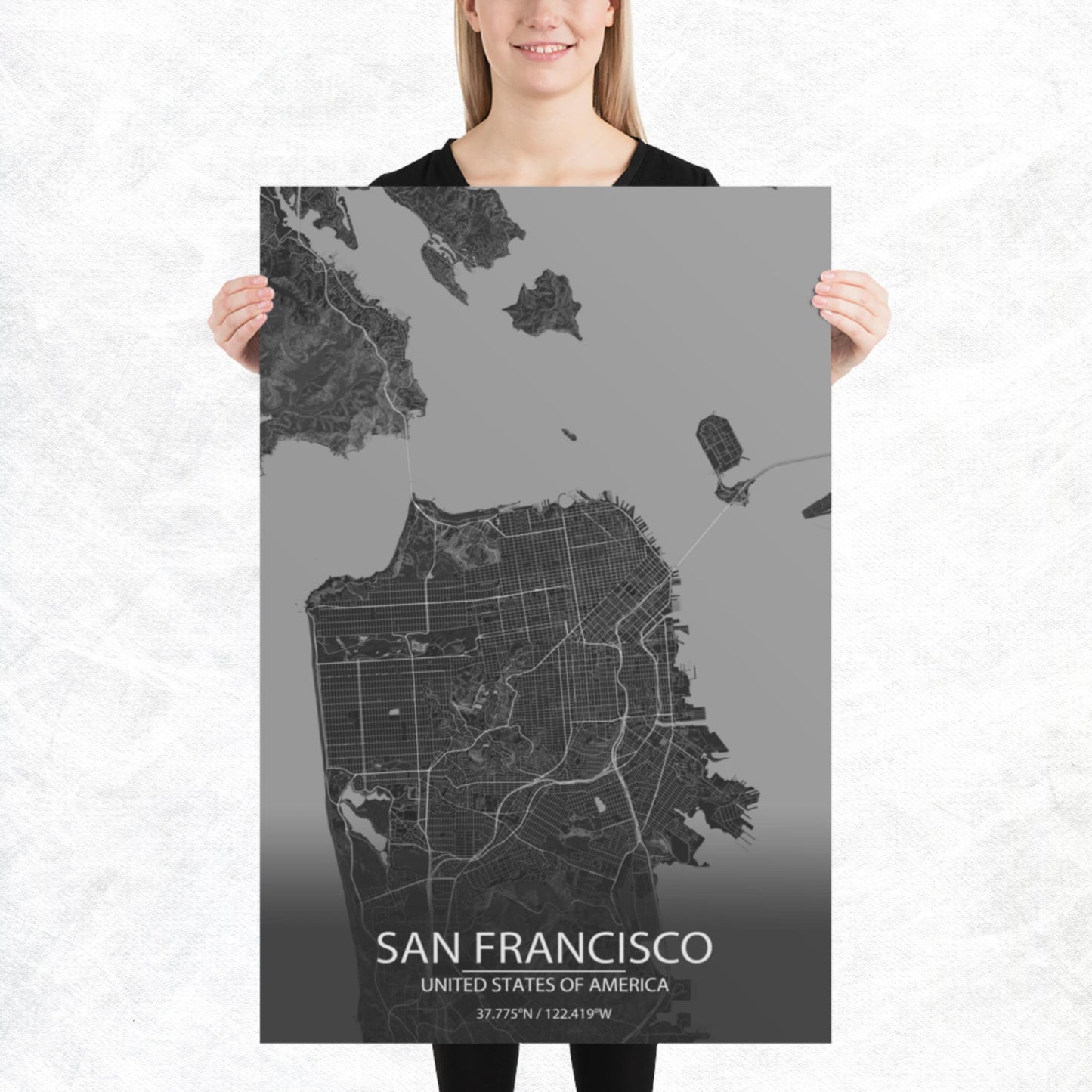 San Francisco Dark Grey Paper Map