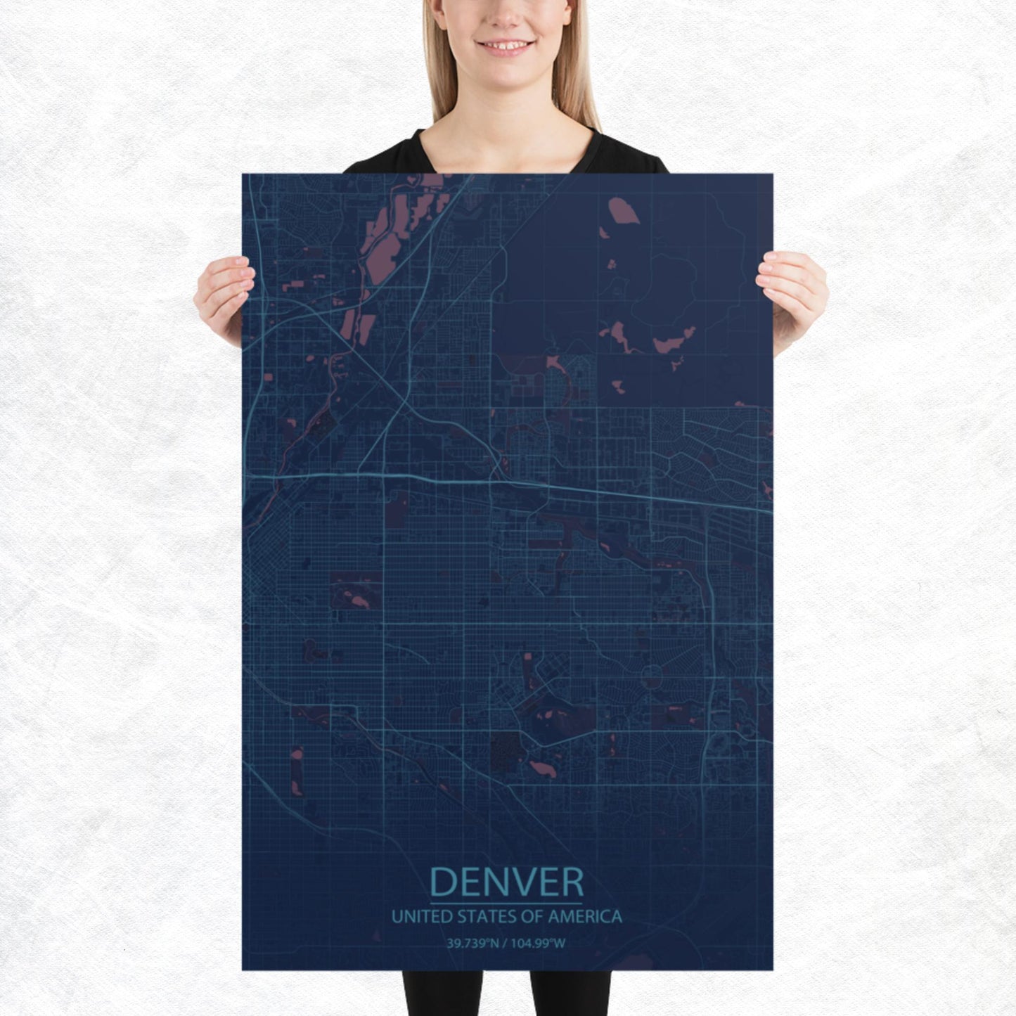 Denver Blue and Purple Paper Map