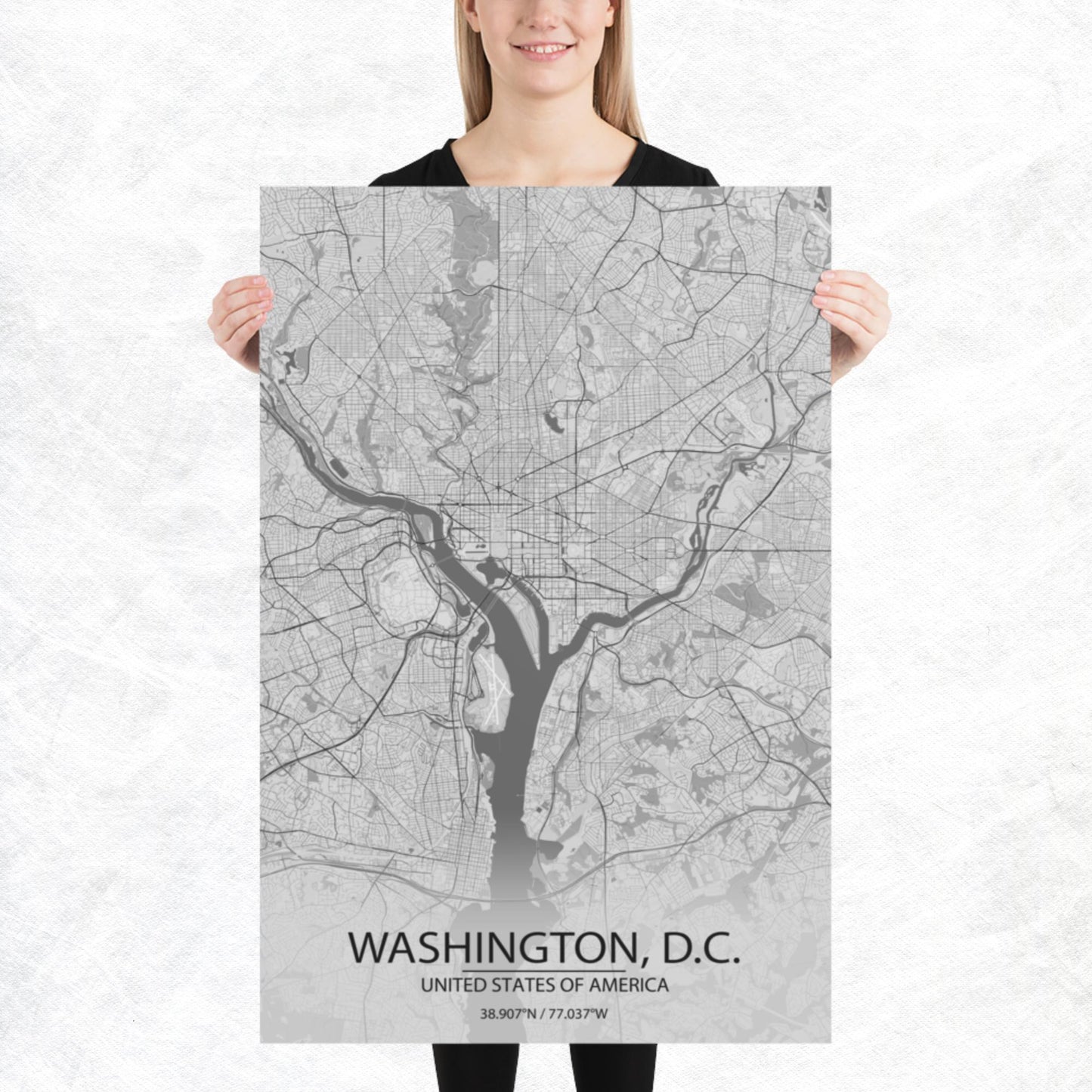 Washington, D.C. Light Grey Paper Map