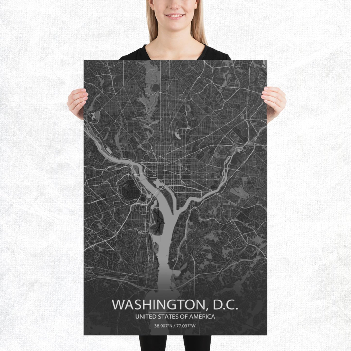 Washington, D.C. Dark Grey Paper Map