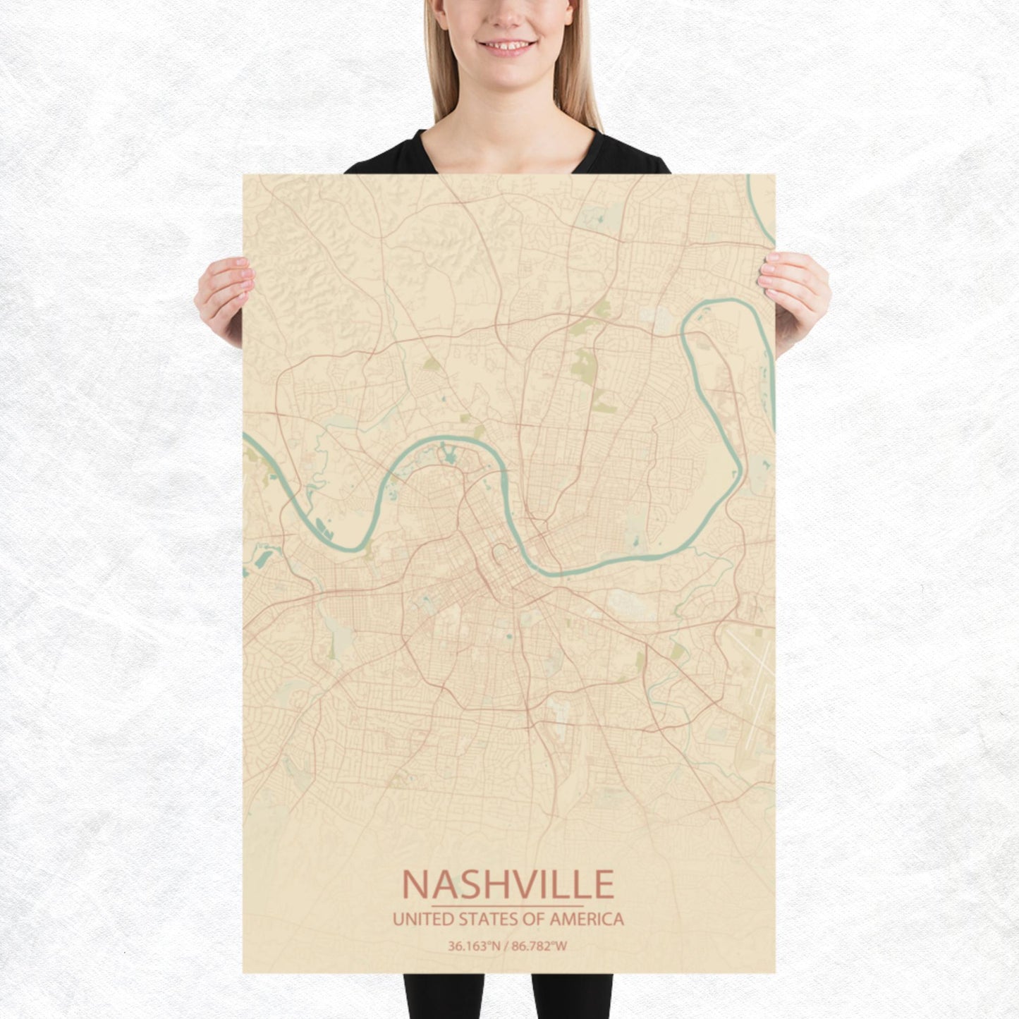 Nashville Vintage Style Paper Map