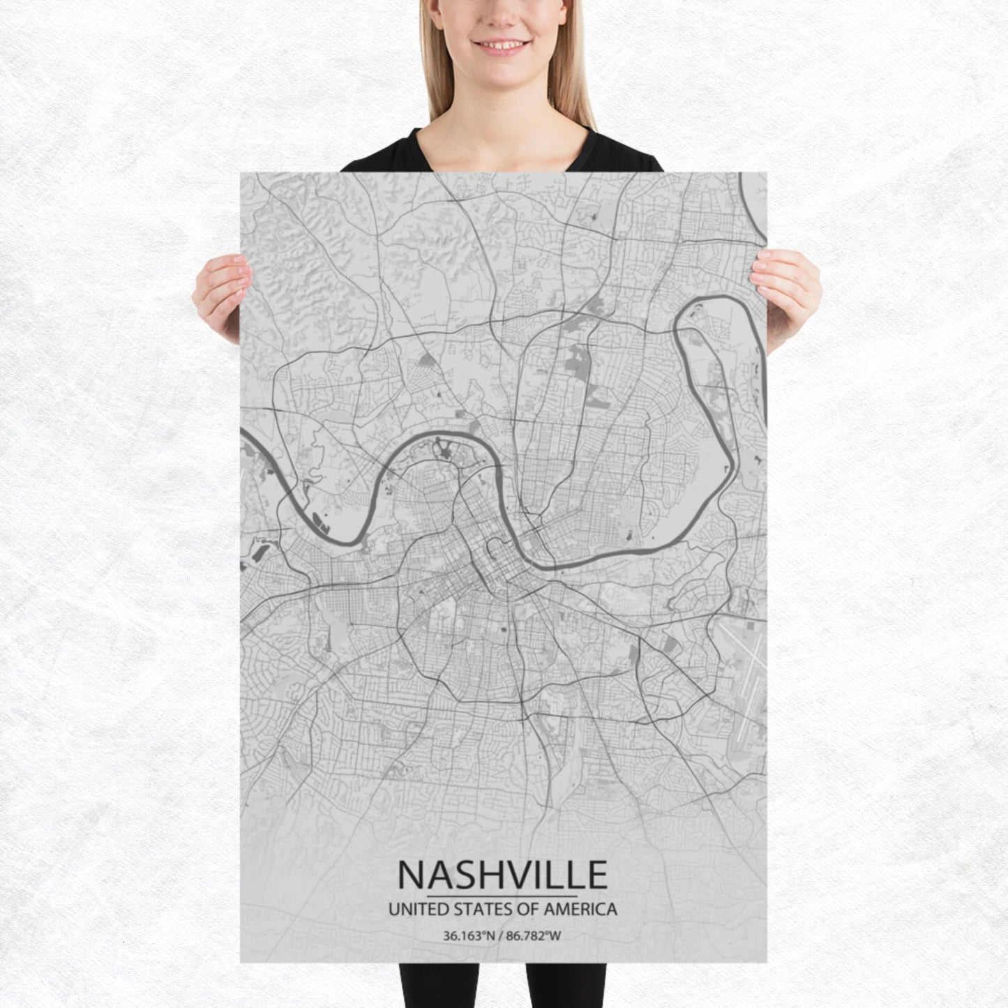 Nashville Light Grey Paper Map