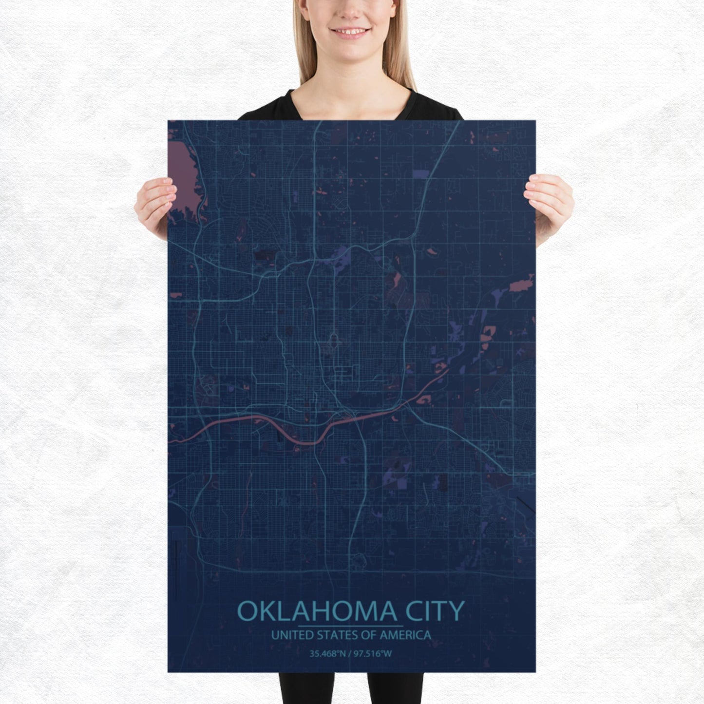 Oklahoma City Blue and Purple Paper Map