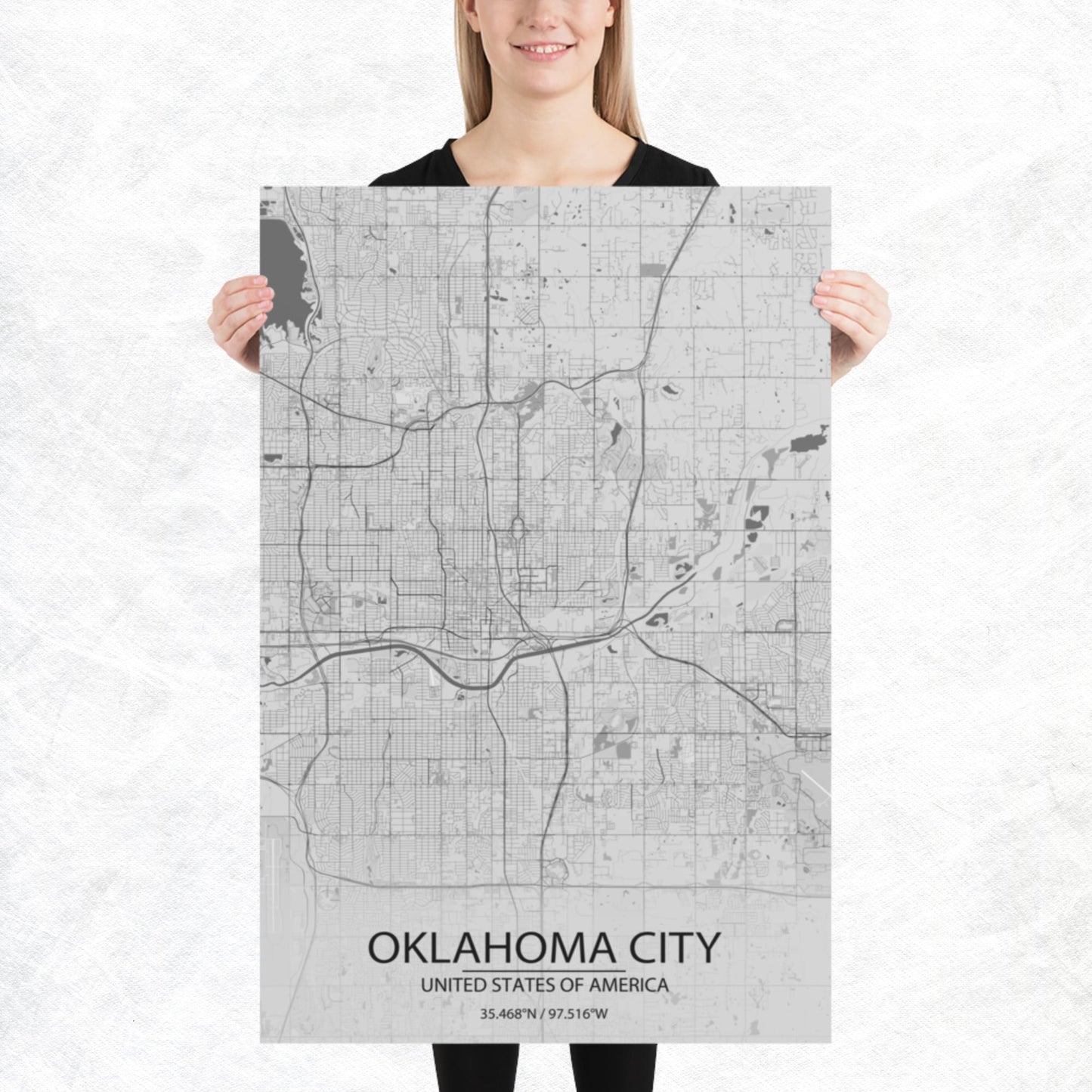 Oklahoma City Light Grey Paper Map