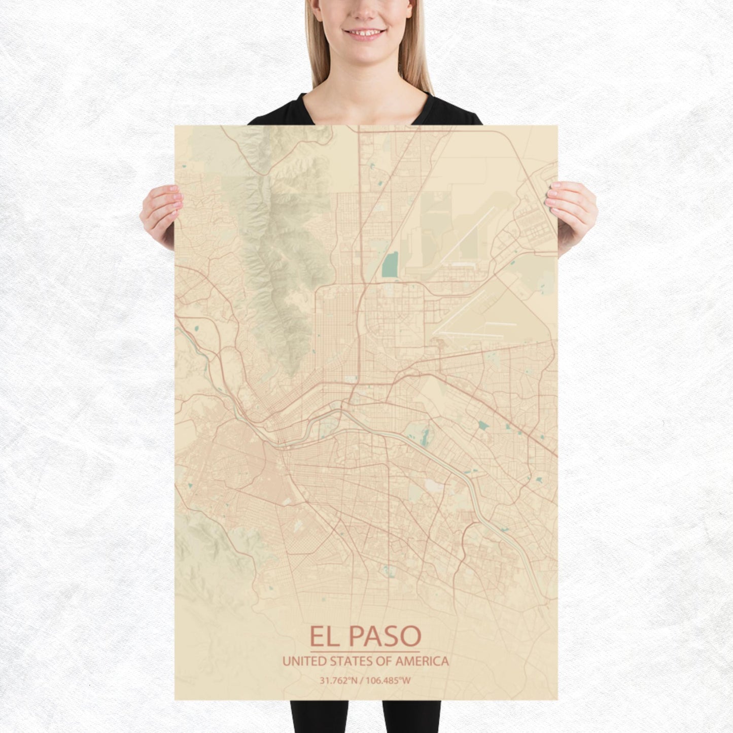 El Paso Vintage Style Paper Map