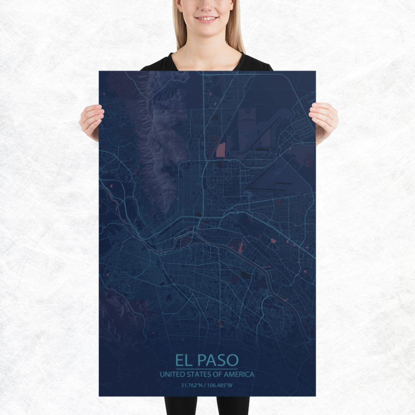 El Paso Blue and Purple Paper Map