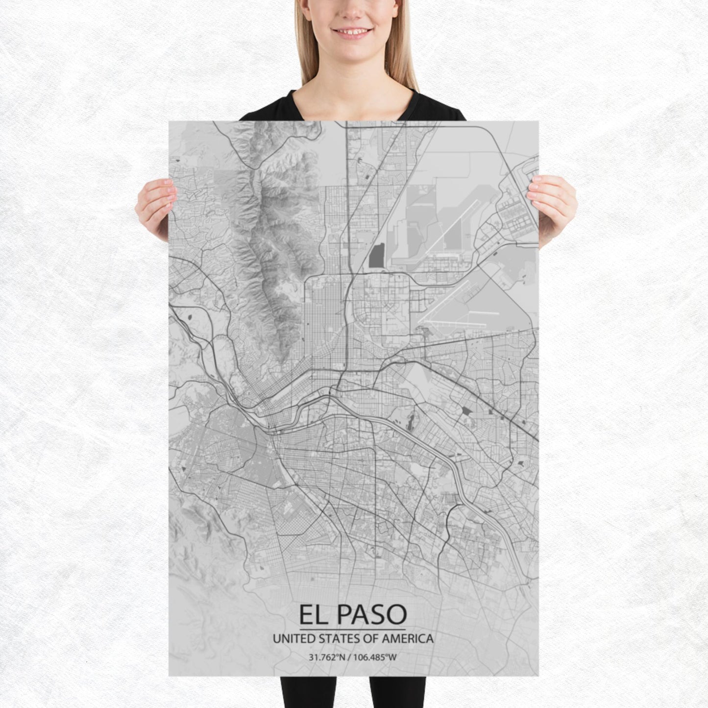 El Paso Light Grey Paper Map