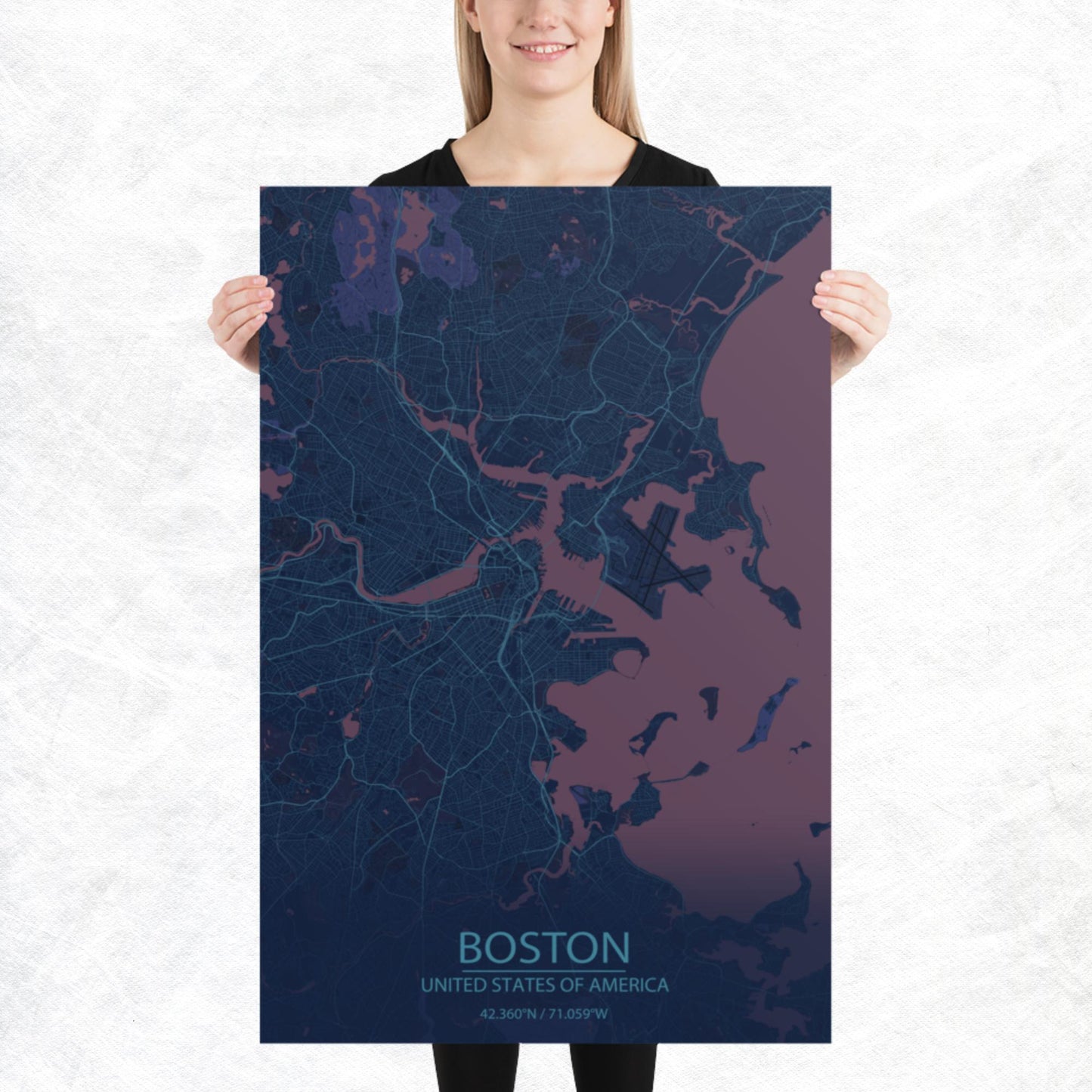 Boston Blue and Purple Paper Map