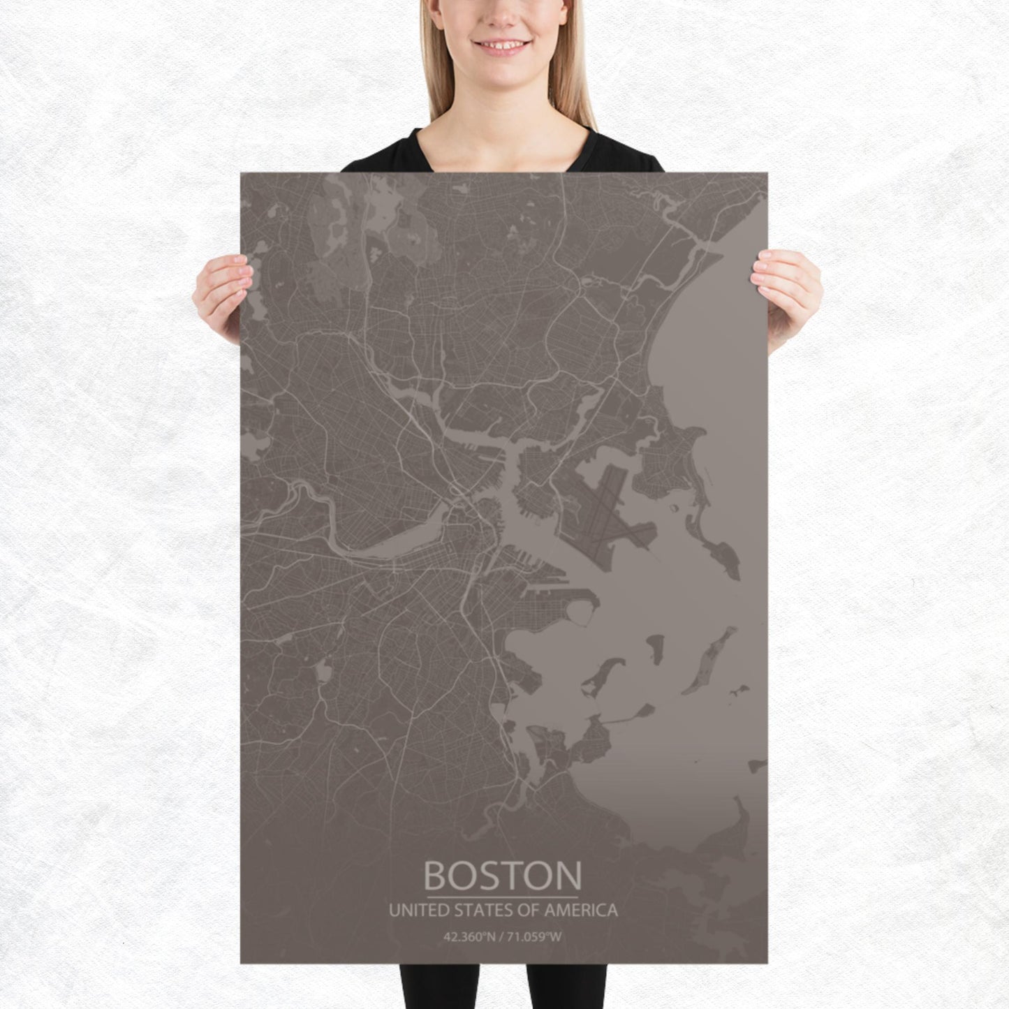 Boston Brown and Grey Paper Map