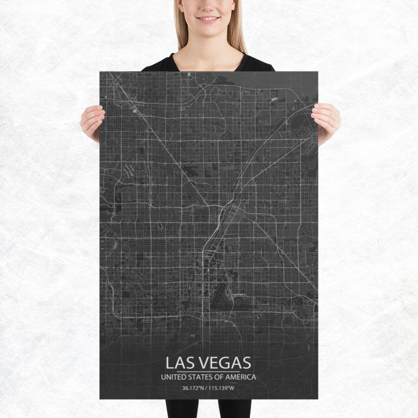 Las Vegas Dark Grey Paper Map