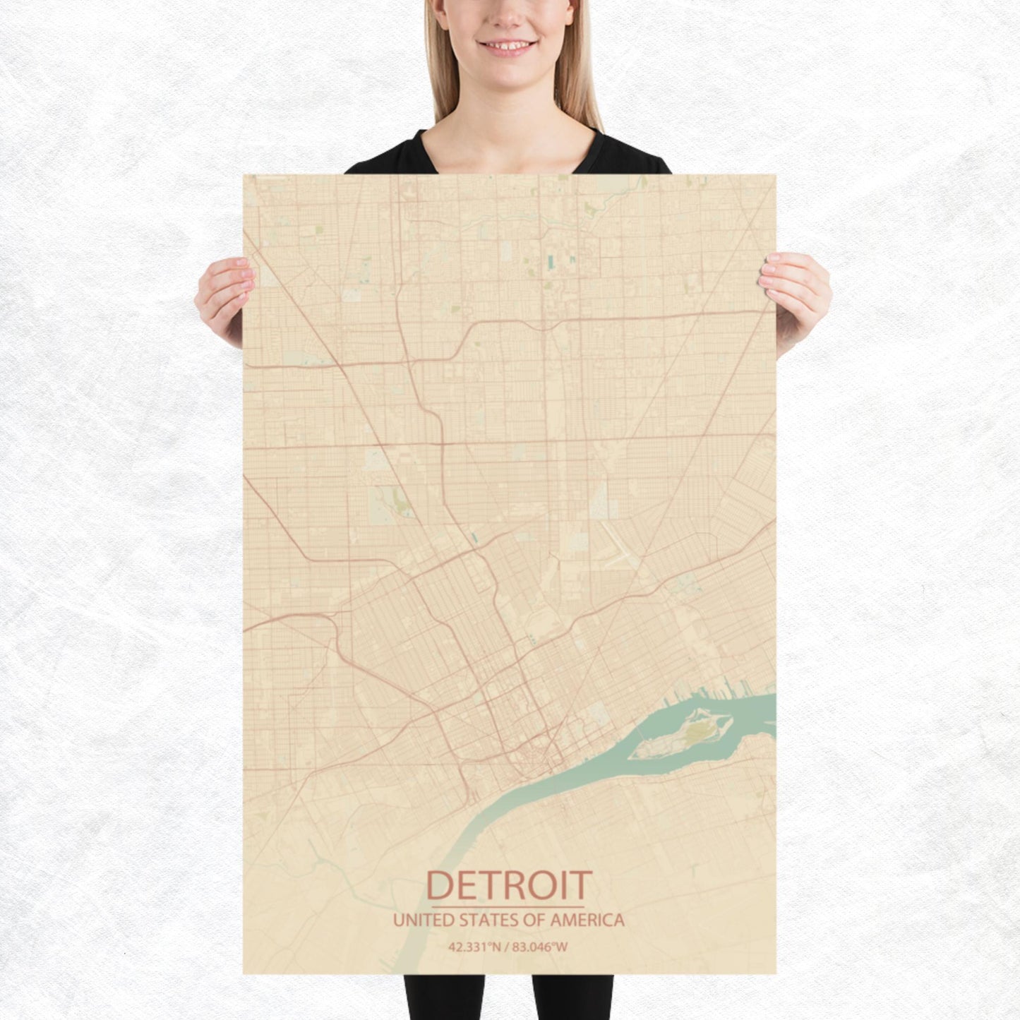 Detroit Vintage Style Paper Map