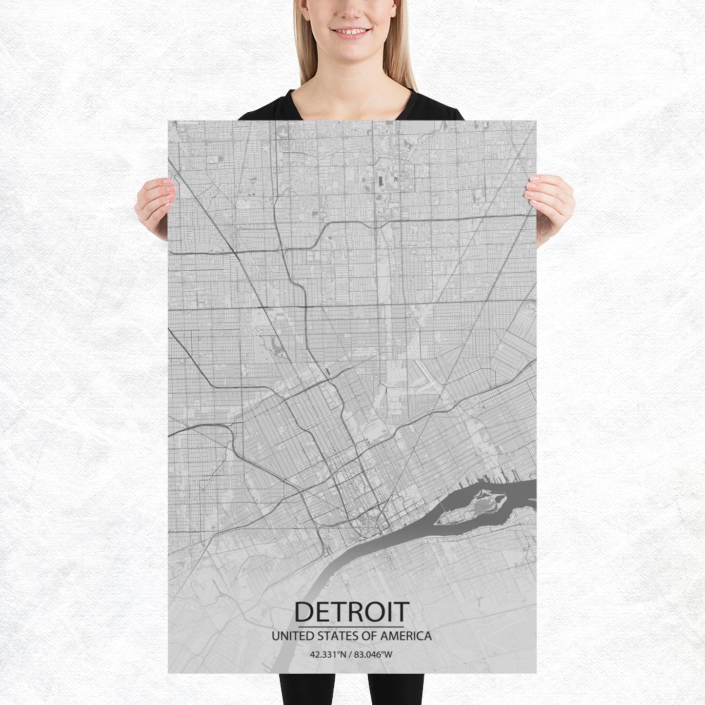 Detroit Light Grey Paper Map