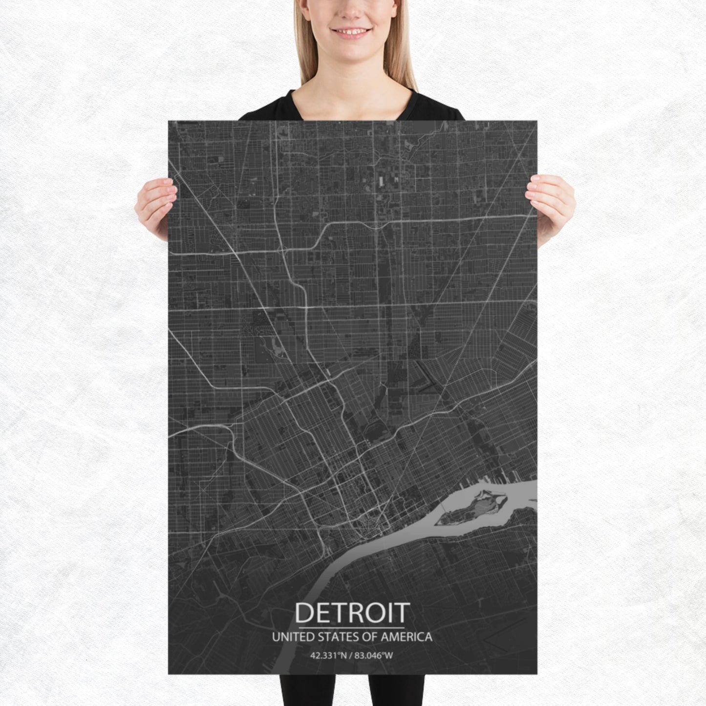 Detroit Dark Grey Paper Map