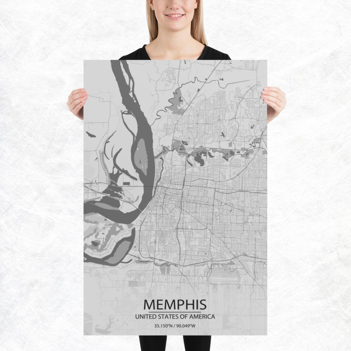 Memphis Light Grey Paper Map