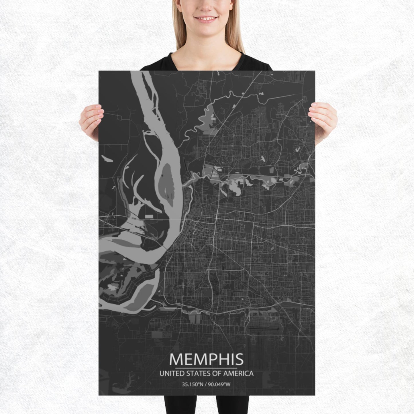 Memphis Dark Grey Paper Map