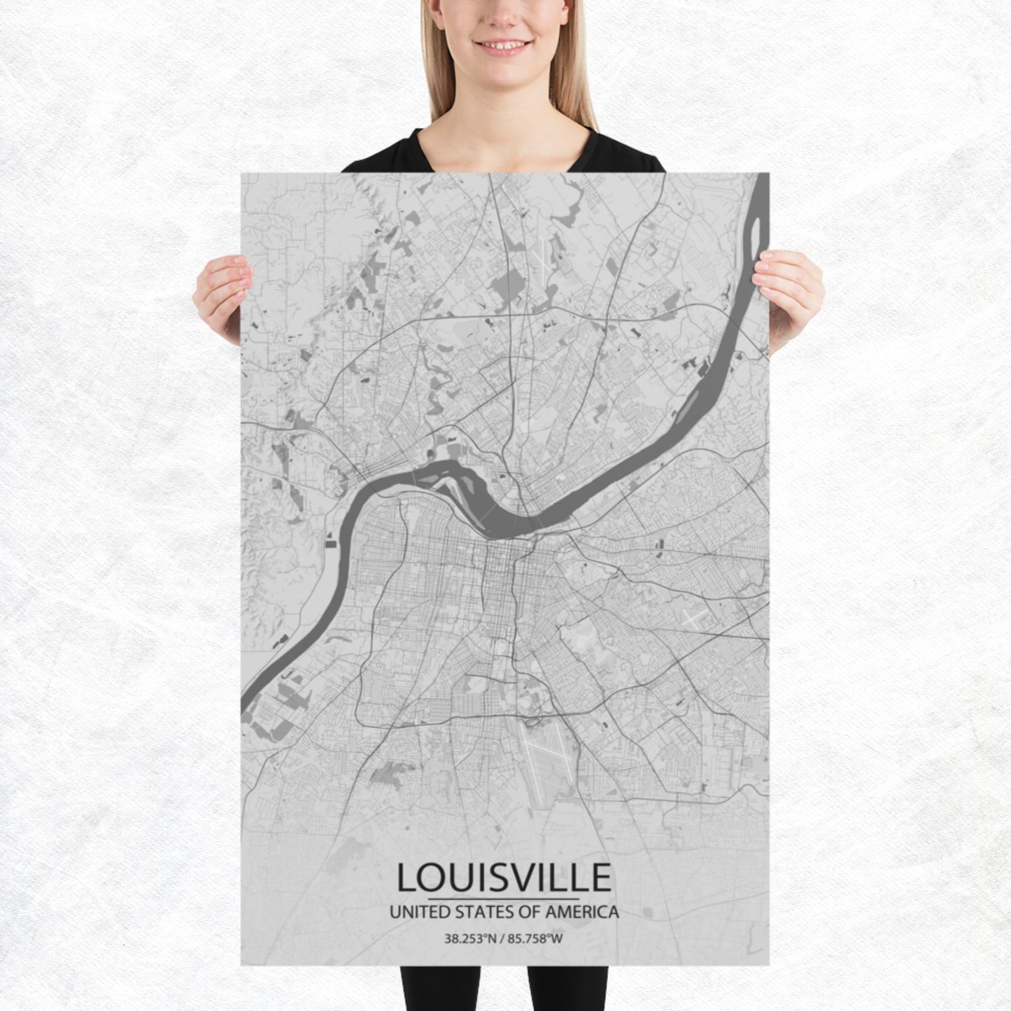 Louisville Light Grey Paper Map