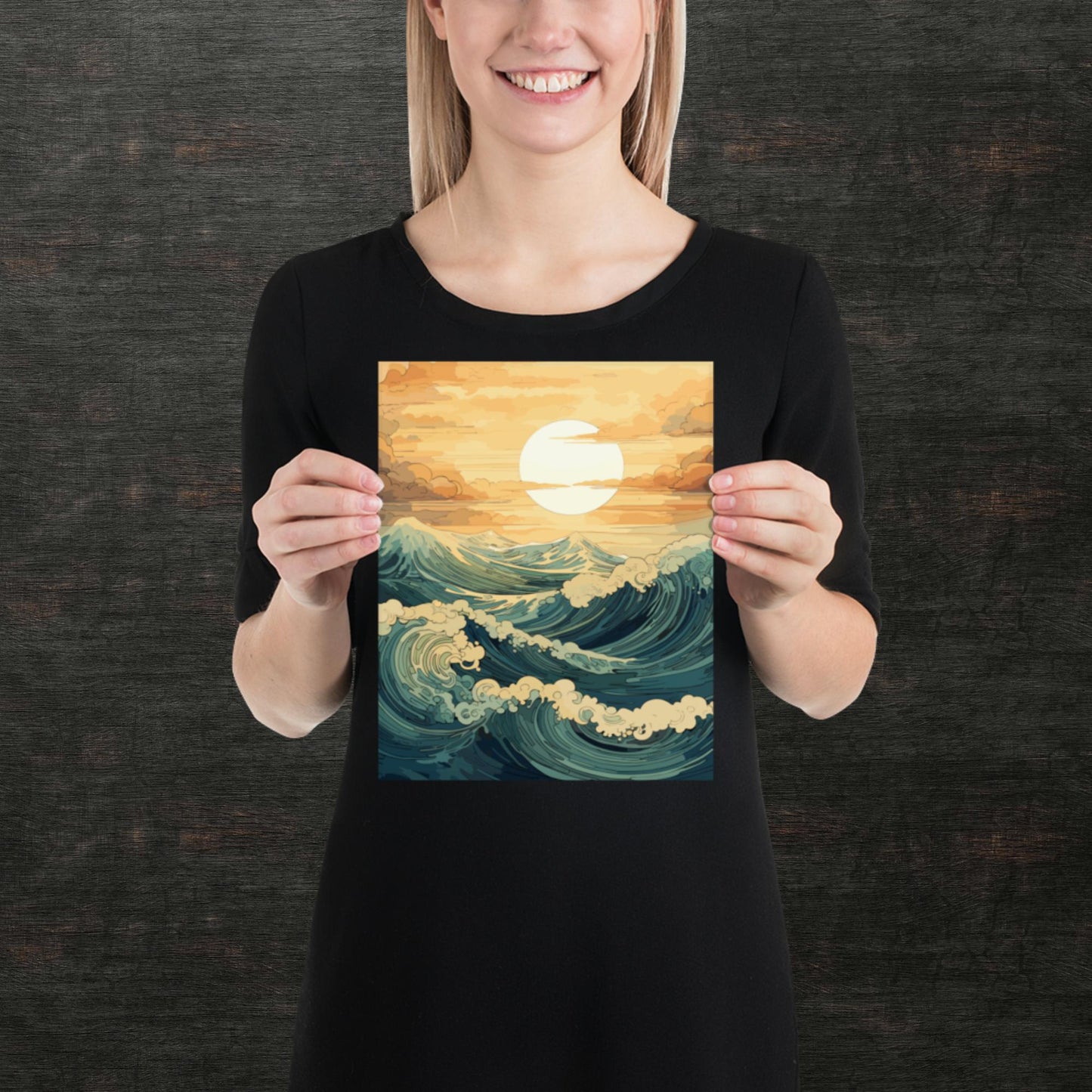 Wavy Sea Sunset Paper Poster