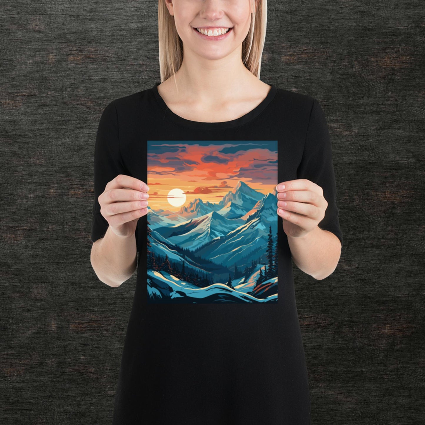 Snowy Mountain Sunset Paper Poster