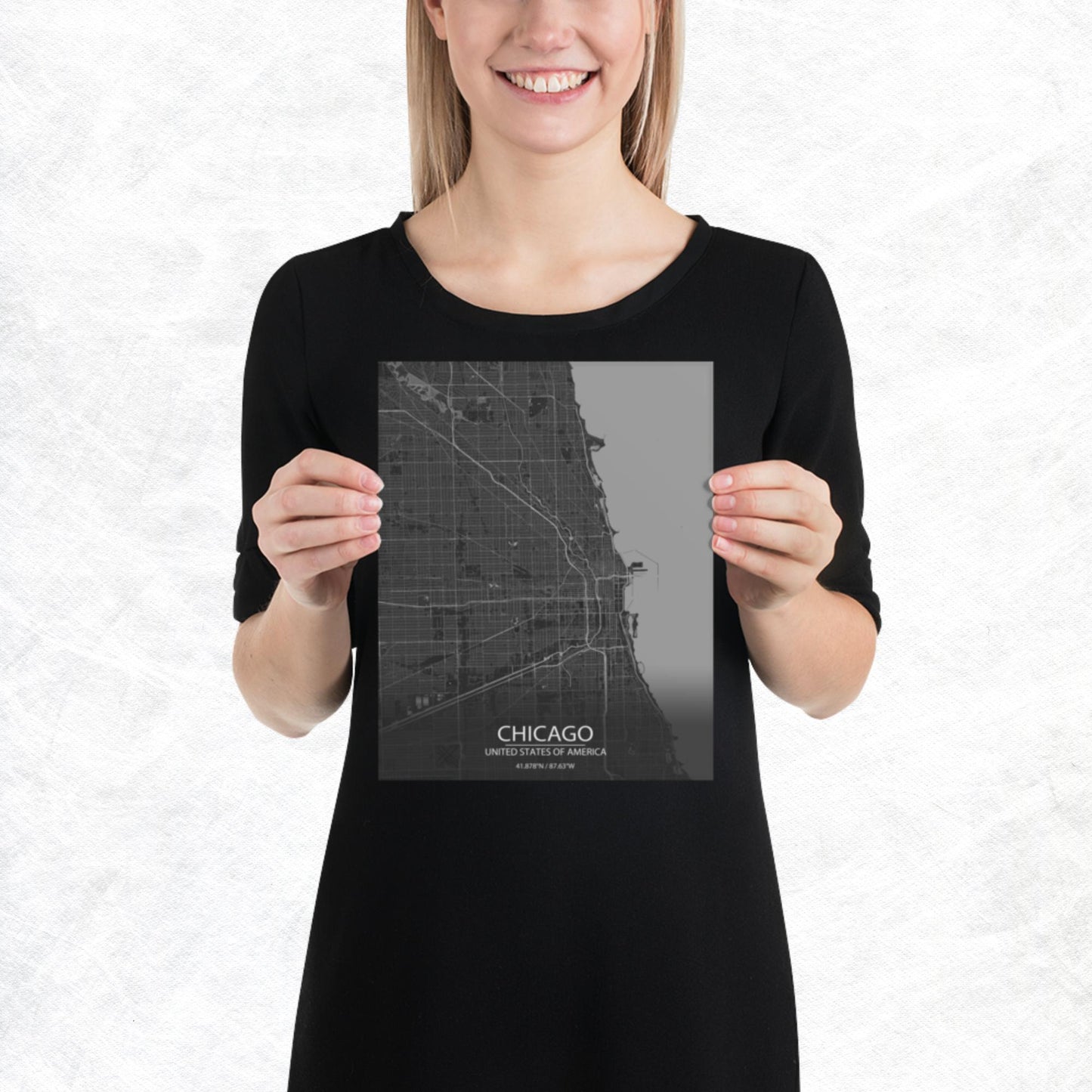 Chicago Dark Grey Paper Map