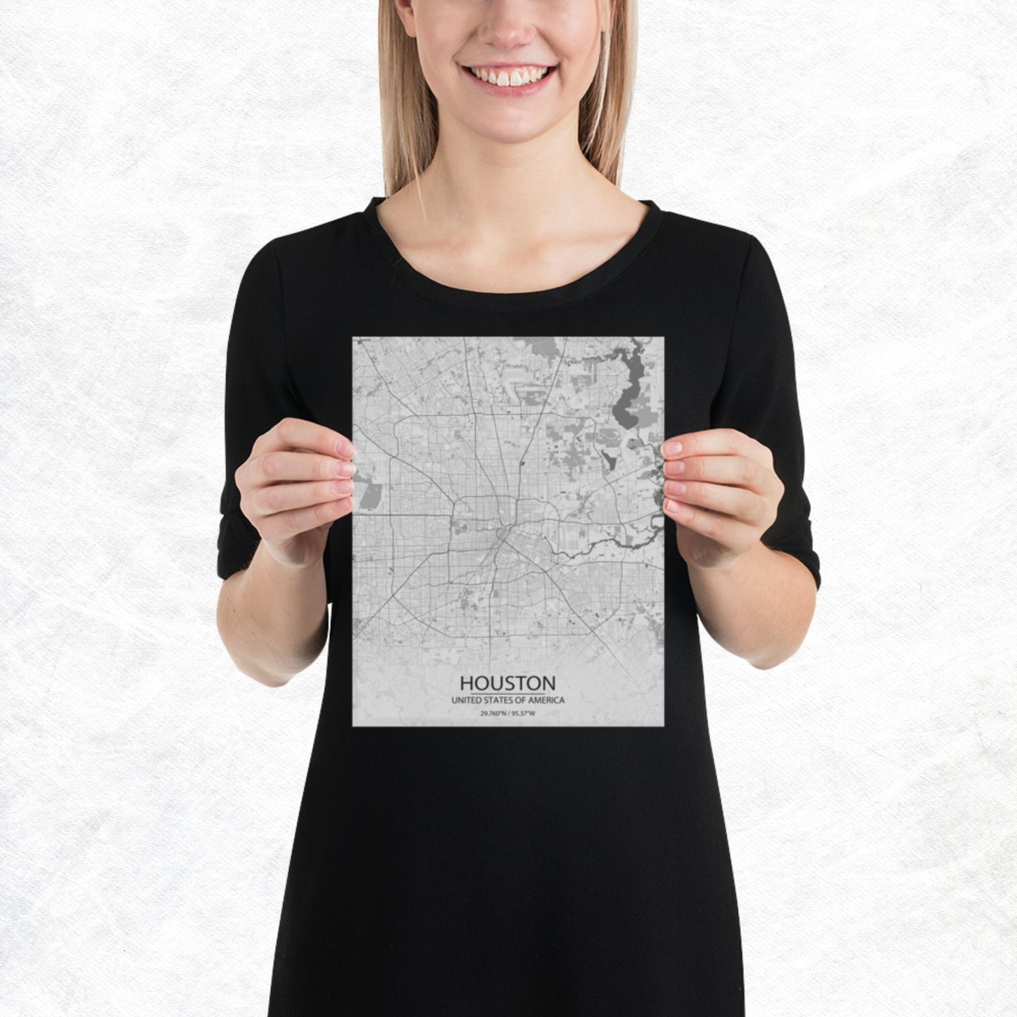 Houston Light Grey Paper Map