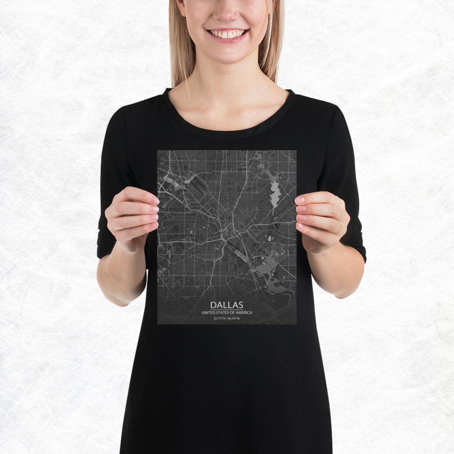 Dallas Dark Grey Paper Map