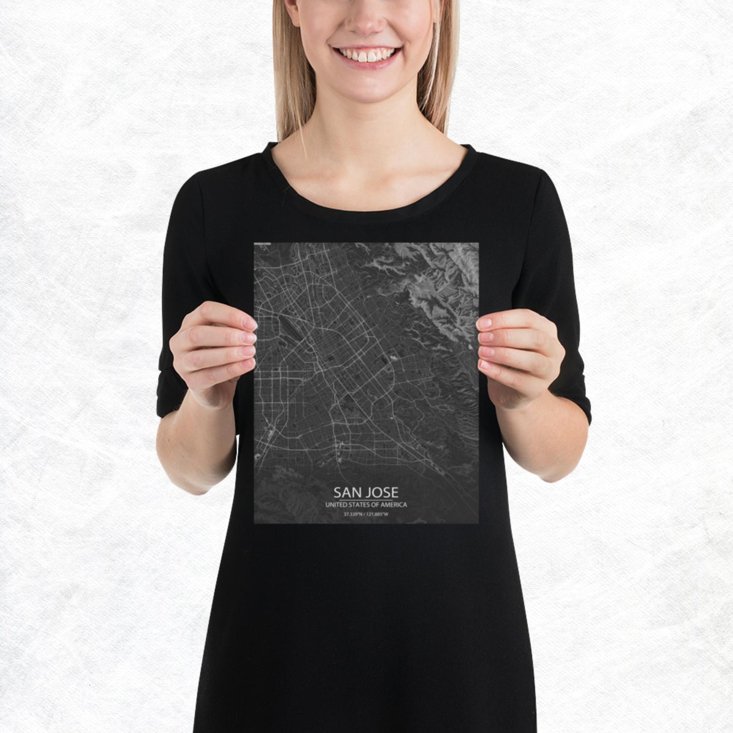 San Jose Dark Grey Paper Map