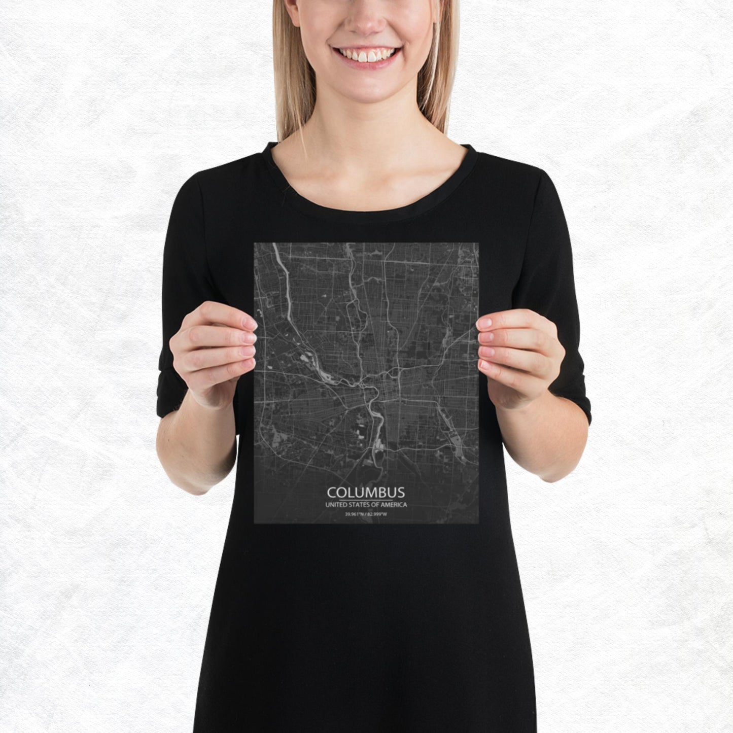 Columbus Dark Grey Paper Map