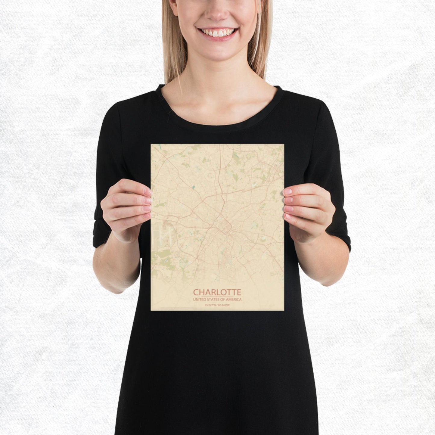 Charlotte Vintage Style Paper Map