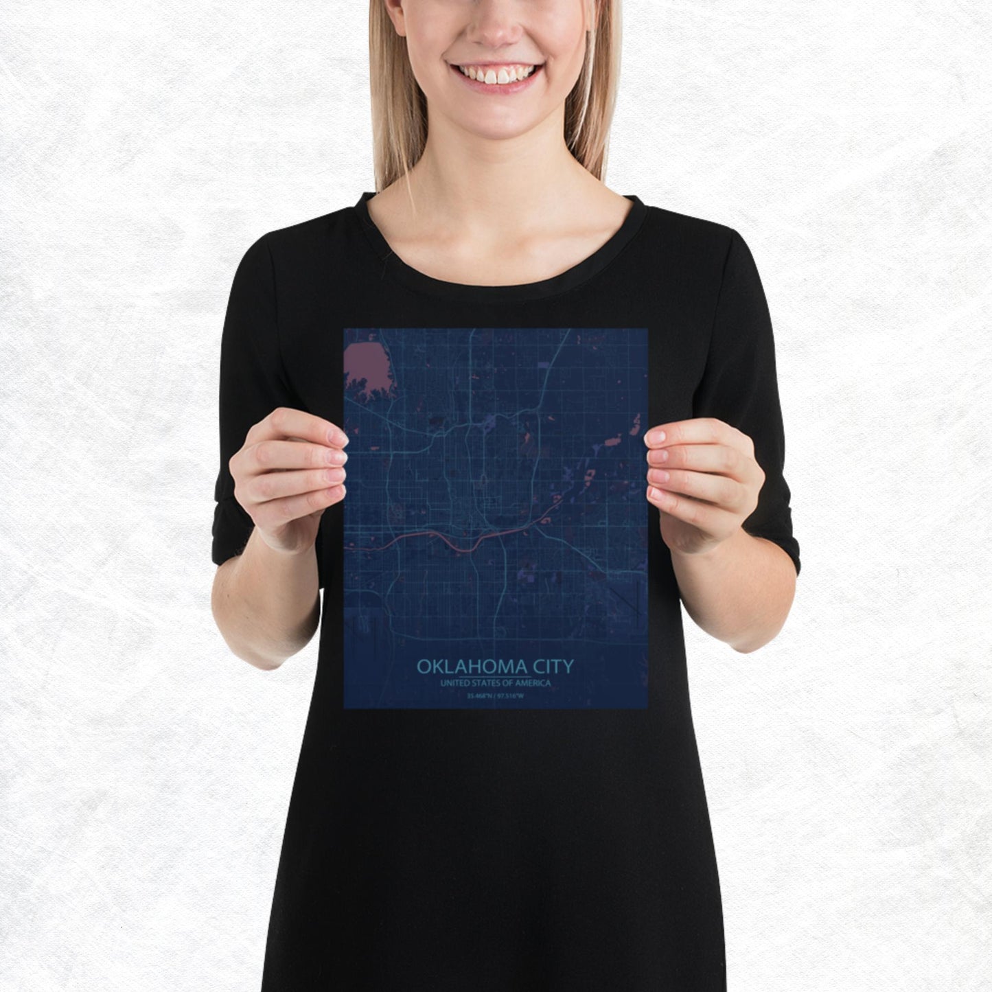 Oklahoma City Blue and Purple Paper Map