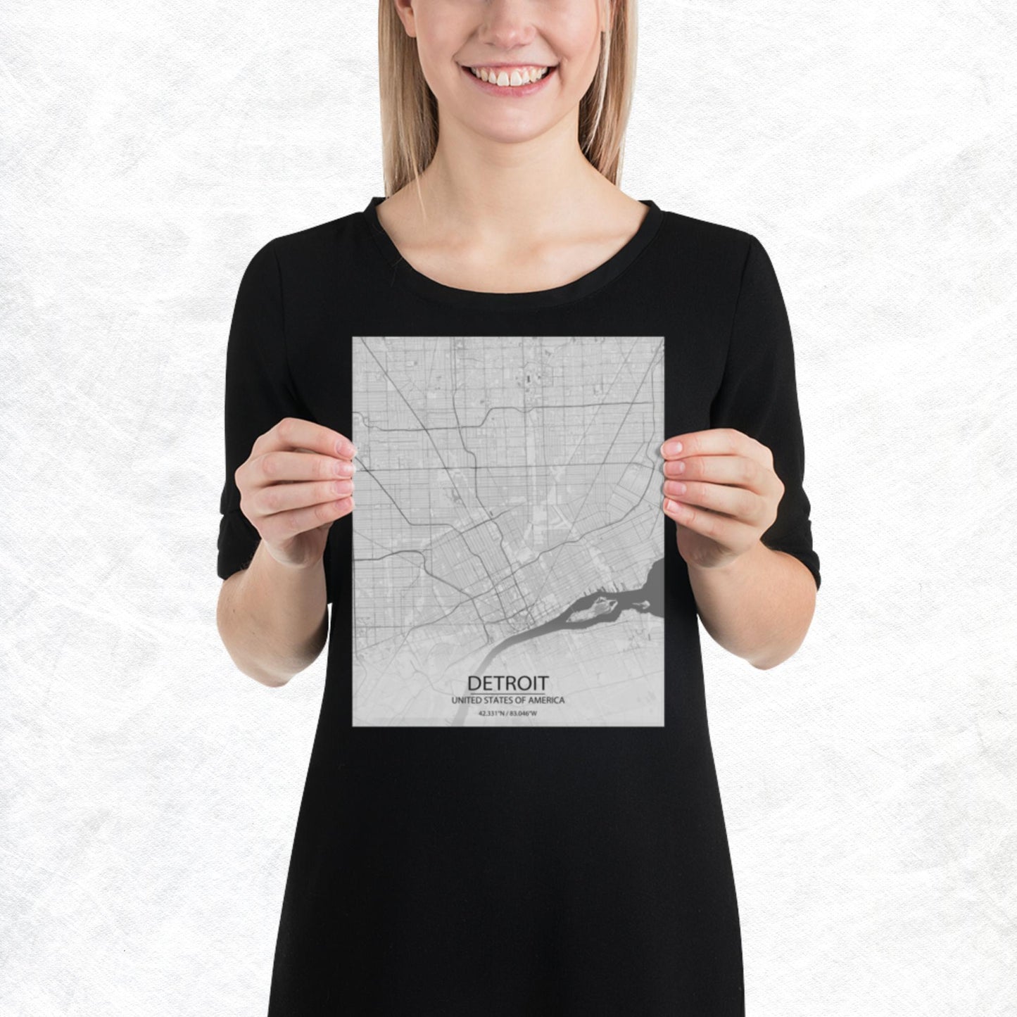 Detroit Light Grey Paper Map